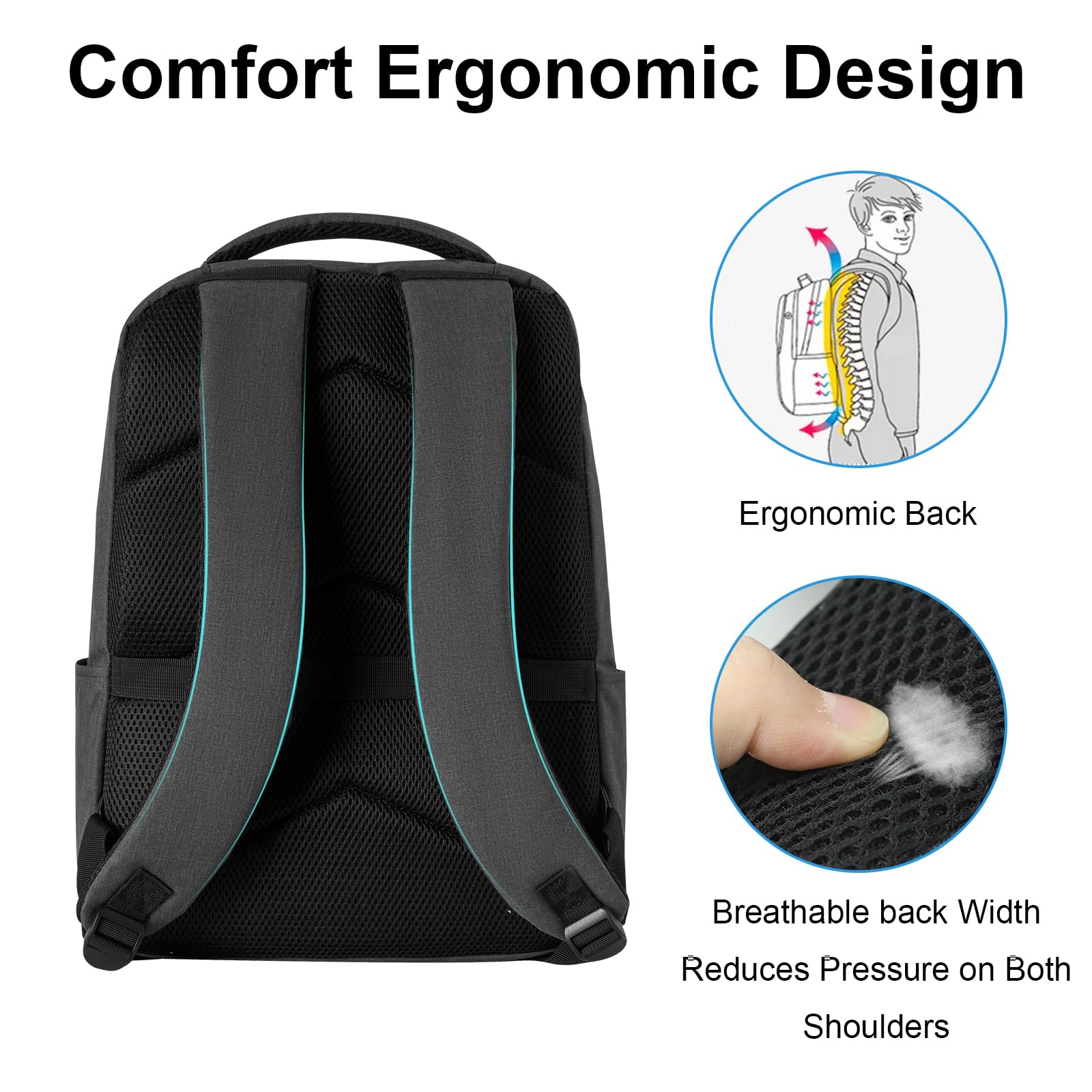 KYME Travel Backpack for Women & Men - Airline Approved Carry On Backpack with USB Charging Port & 15.6 Inch Laptop Compartment - Waterproof Casual Daypack for Business Travel, Weekend Trips & Commuting (Black)