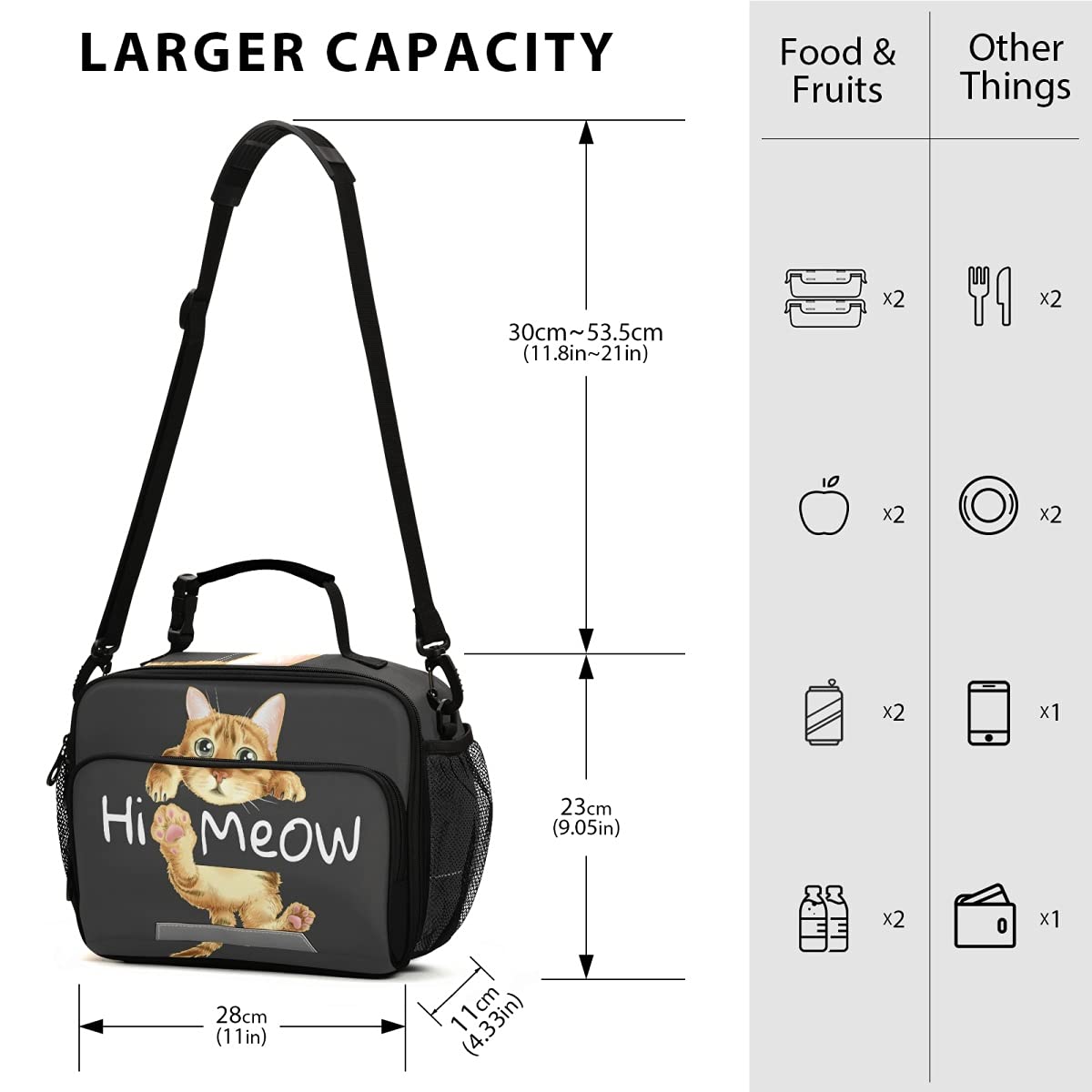 Insulated Cat-Themed Lunch Box for Kids & Teens - Cute Hanging Hi Meow Design, School & Picnic Cooler Tote Bag for Boys & Girls | Perfect for School Lunches, Outdoor Picnics & Daily Use