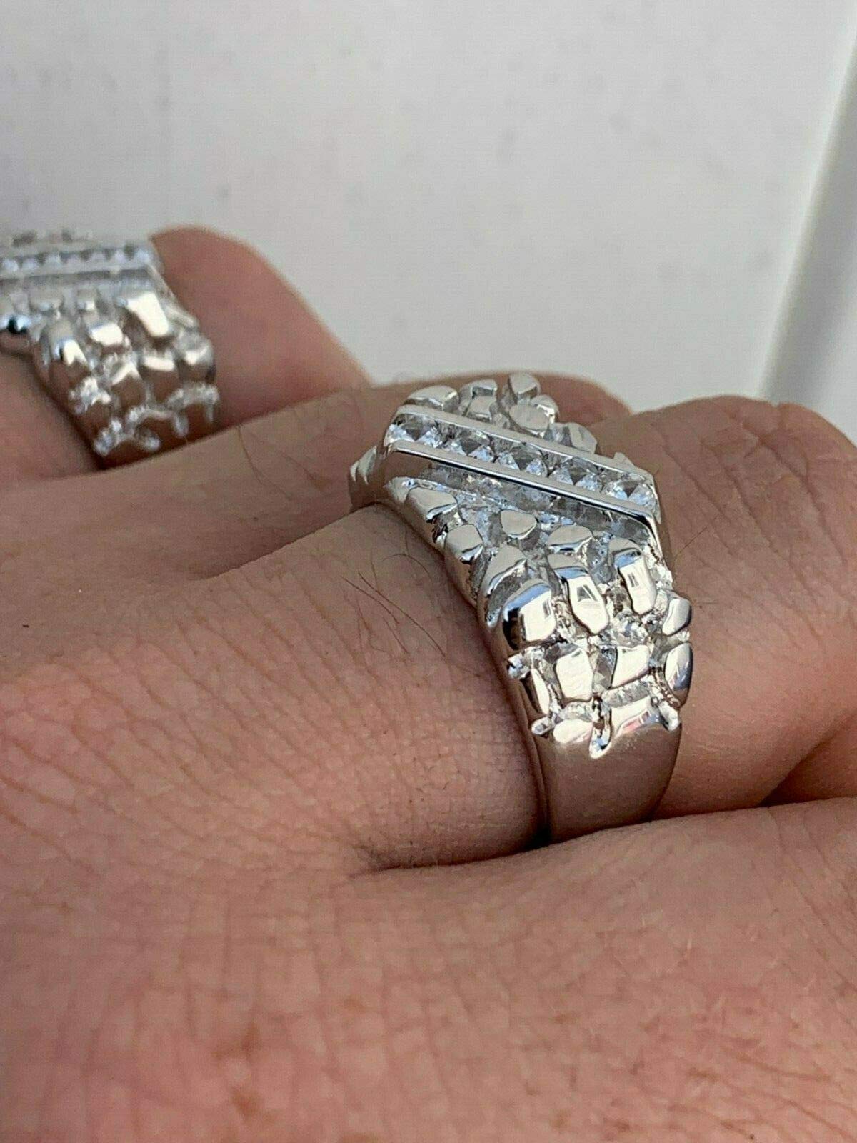 925 Sterling Silver Men's Nugget Ring - Iced Out Pinky or Wedding Band (Sizes 7-13) - Durable & Hypoallergenic Jewelry for Everyday Wear, Gifts & Special Occasions