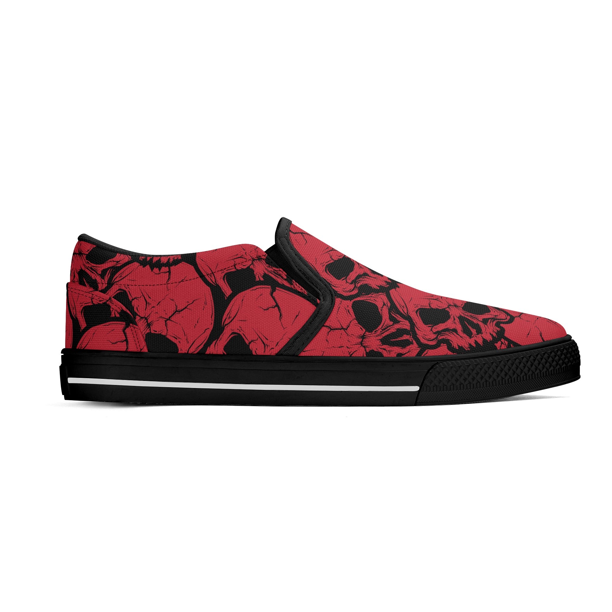 Gothic Red Skull Print Slip-On Shoes for Men & Women | Comfortable Casual Sneakers for Halloween, Cosplay, and Alternative Fashion