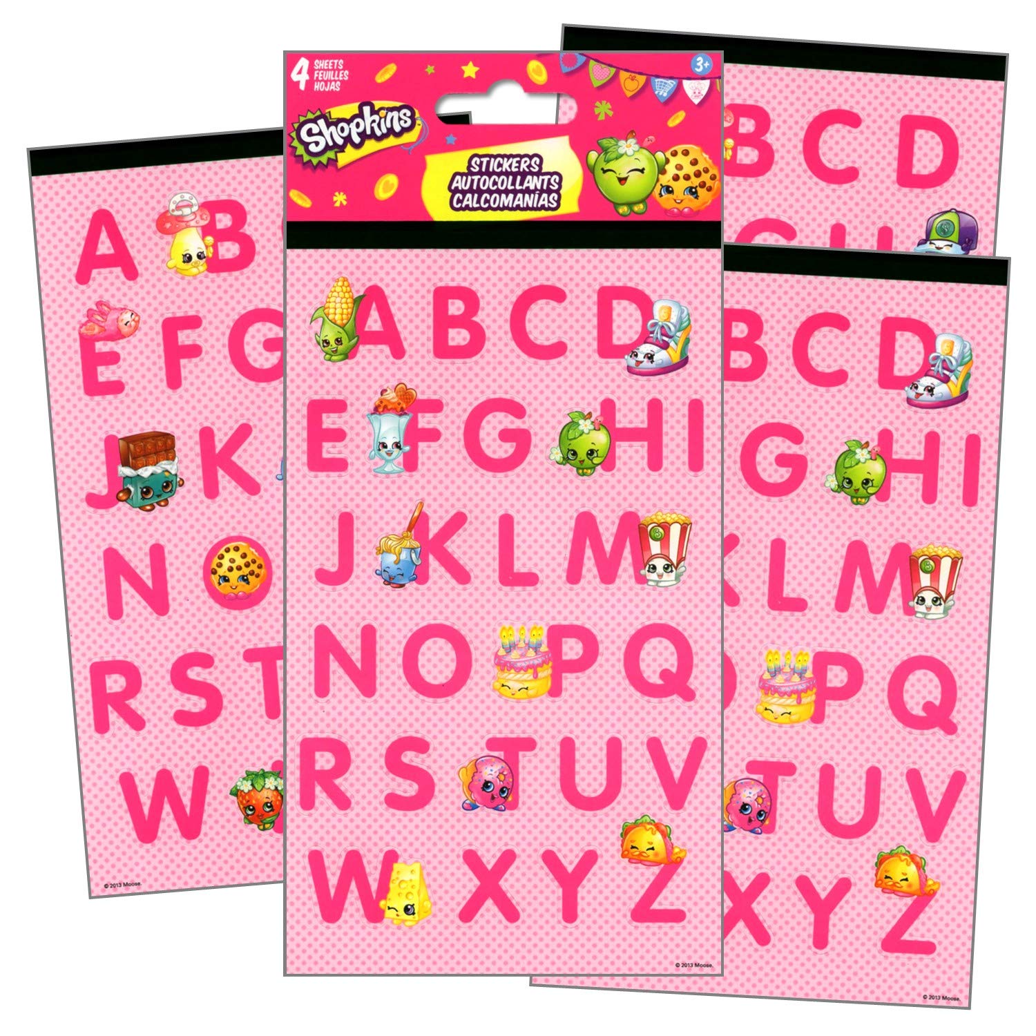 Shopkins Alphabet Letter Stickers Pack - 4 Sheets of Fun ABC Stickers for Kids, DIY Scrapbooking, School Projects & Planner Decorations