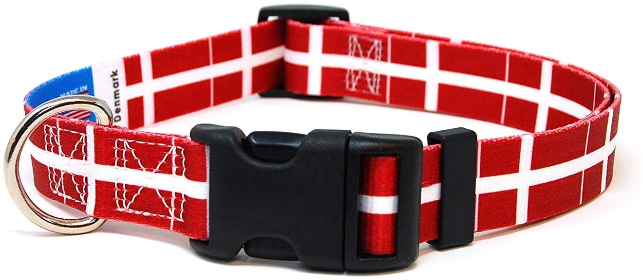 **Denmark Flag Dog Collar with Quick-Release Buckle – Made in USA for Small & Medium Dogs – Perfect for Walks, Training & Patriotic Pet Fashion**