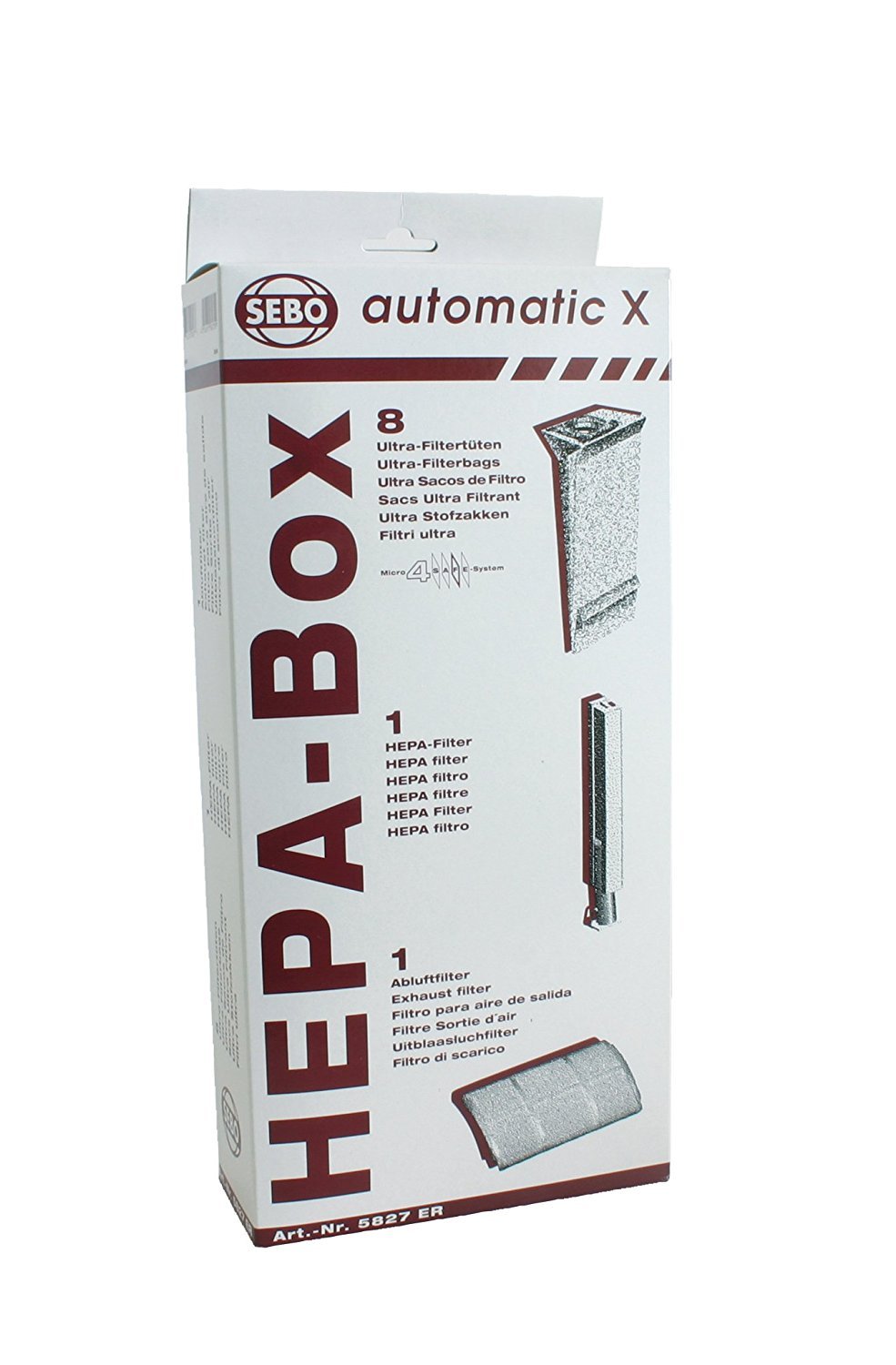 SEBO 5827ER HEPA Replacement Filter Kit for X Series Vacuums - Includes 8 Ultra Bags, Exhaust Filter & HEPA Microfilter - Perfect for Deep Cleaning Homes with Pets & Allergies