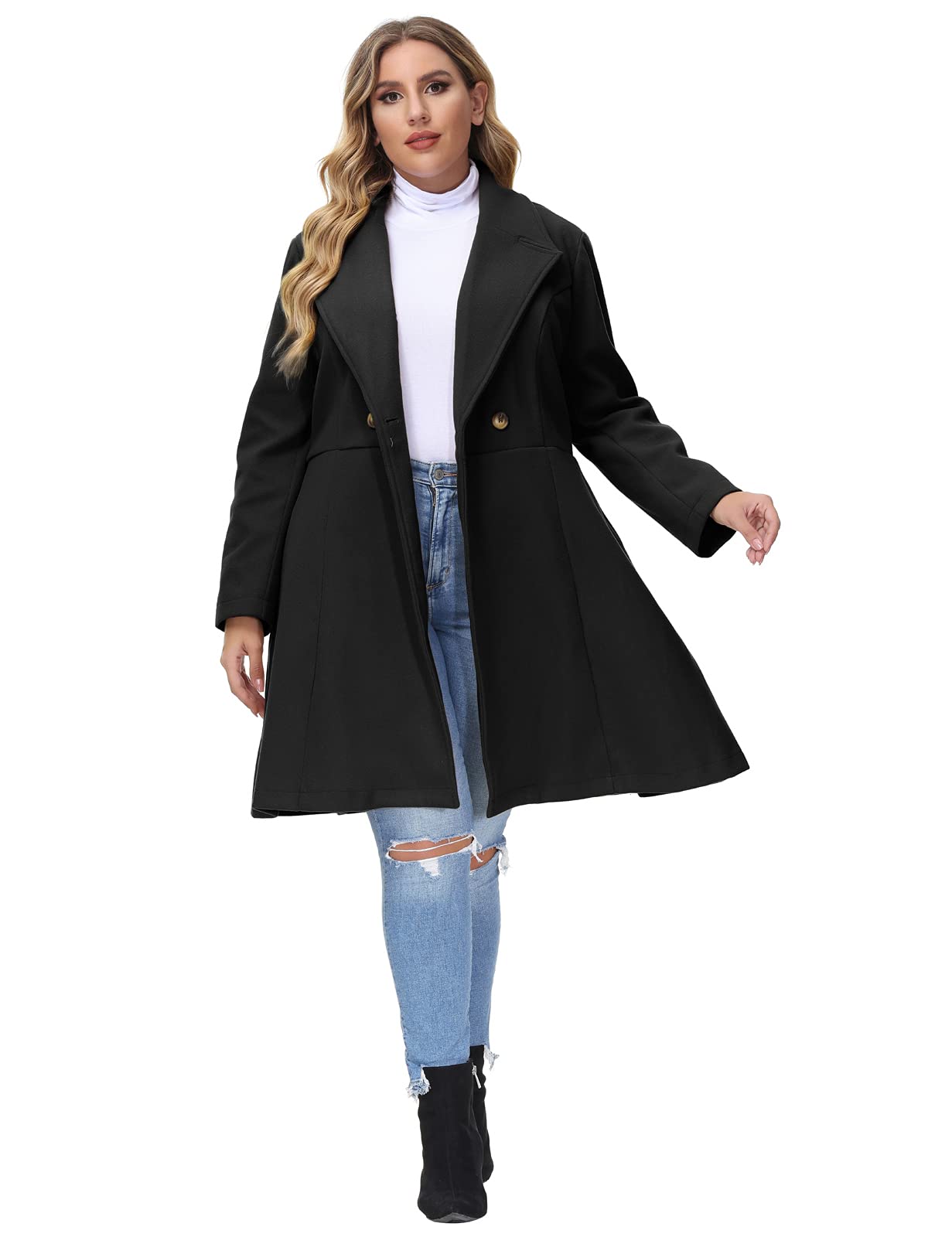 Hanna Nikole Women's Plus Size Wool Pea Coat - Double Breasted Long Trench Coat for Winter Warmth | Office, Date Night & Formal Occasions