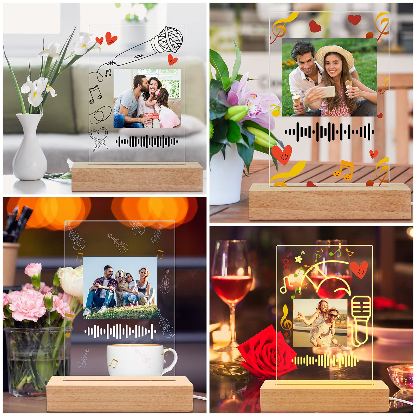 Custom Music Art Plaque Night Light - Personalized LED Lamp with Scannable Photo & Song Album Cover - Unique Gift for Father's Day, Mother's Day, Valentine's, Christmas, Birthday & Anniversary - Perfect for Bedroom Decor, Romantic Surprises & Special Occasions