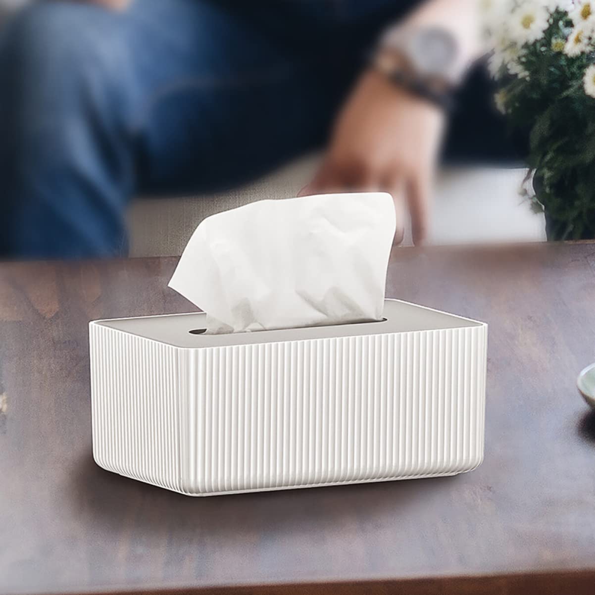 White Square Stand Storage Box - Black Rectangular Tissue Box Cover & Napkin Holder for Facial Tissues | Perfect for Bathroom, Living Room, and Office Organization