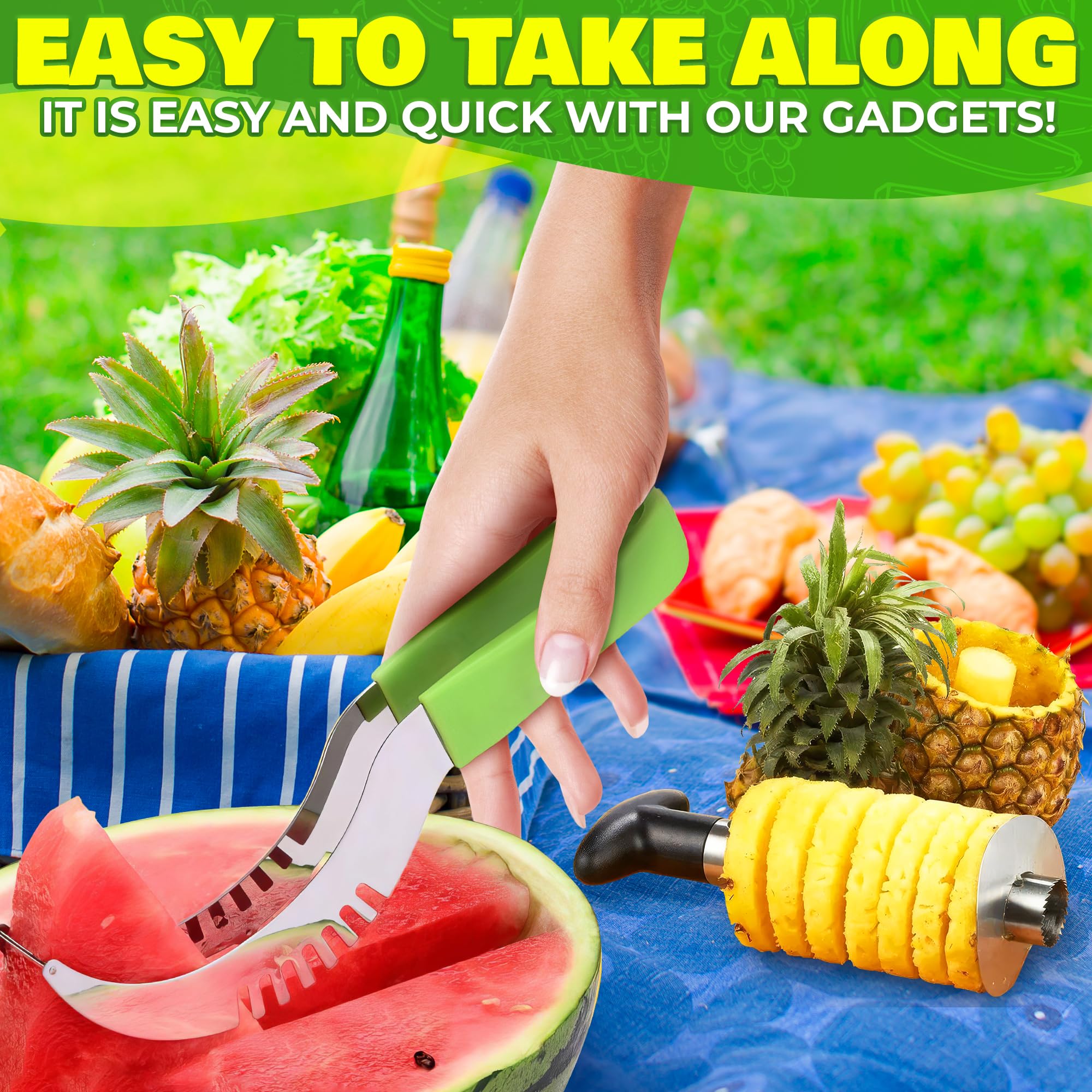 10-Piece Fruit Slicer Set - Pineapple Corer, Kiwi Cutter, Apple Slicer, Cantaloupe Cutter, Strawberry Huller, Watermelon Slicer & Banana Slicer - Perfect for Fruit Salads, Smoothies & Party Platters