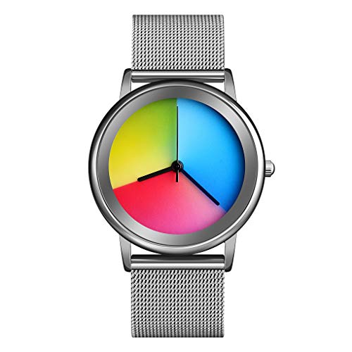 CakCity Women's Waterproof Stainless Steel Quartz Watch - Fashion Rainbow Round Dial Analog Wristwatch for Girls & Ladies - Perfect for Daily Wear, Office, Party & Gift Giving