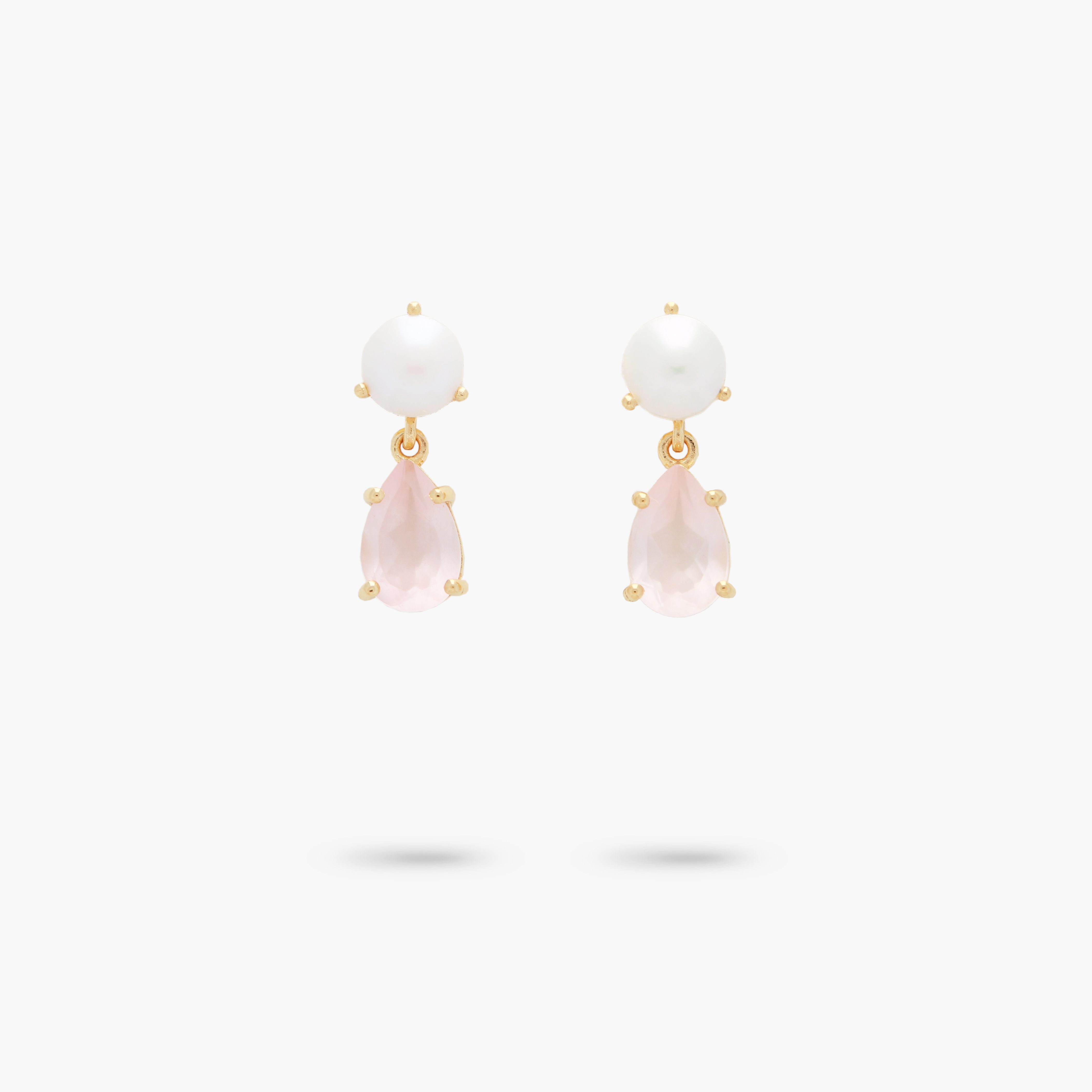 Amare Wear Petite Freshwater Pearl and Rose Quartz Dangle Earrings for Women | Elegant Boho Jewelry for Date Night, Wedding & Special Occasions