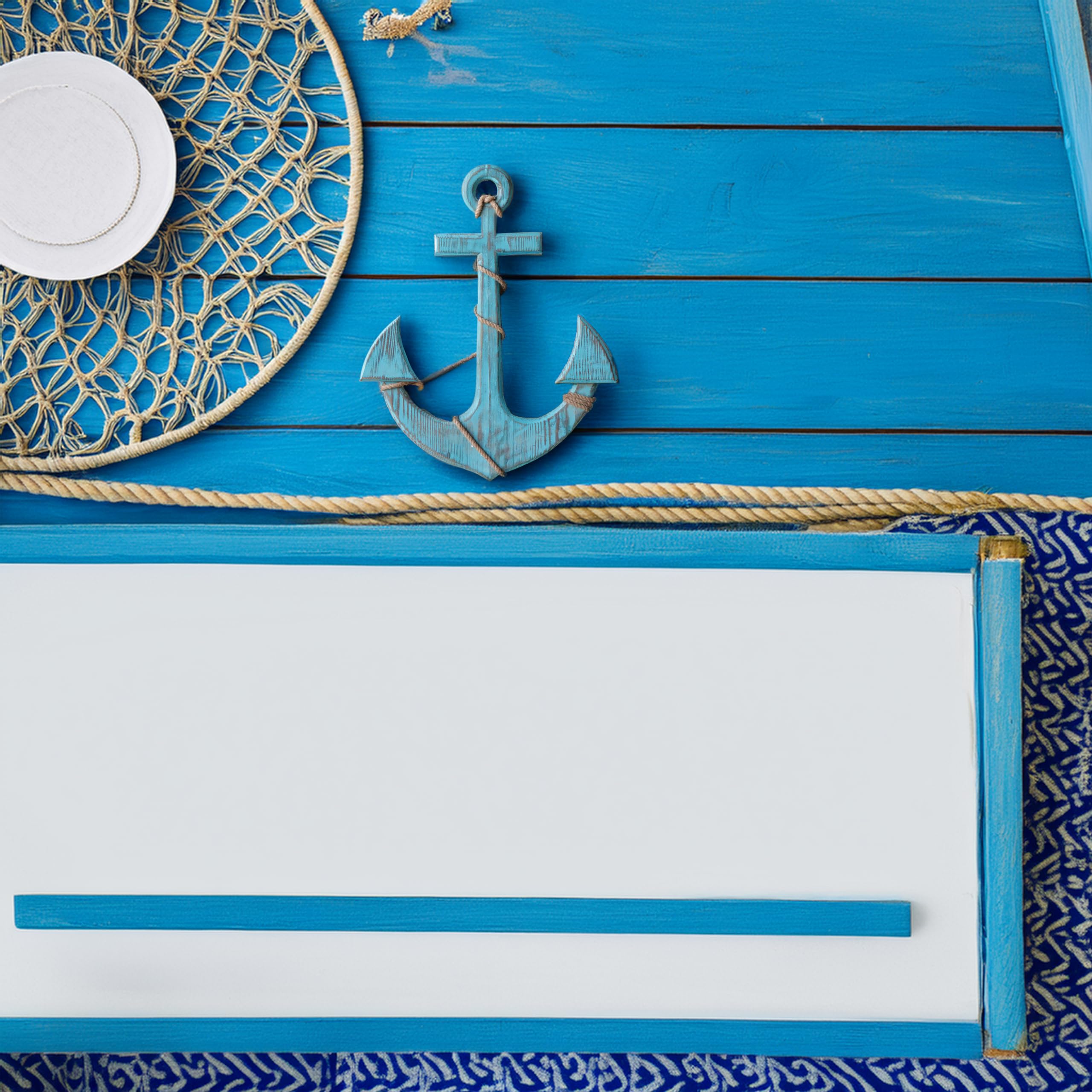 Nagina International Forest Frog Blue Decorative Anchor with Ropes - 18 Inch Nautical Wall Hanging for Home, Office & Boat Decor | Perfect Gift for Beach House & Coastal Theme Rooms