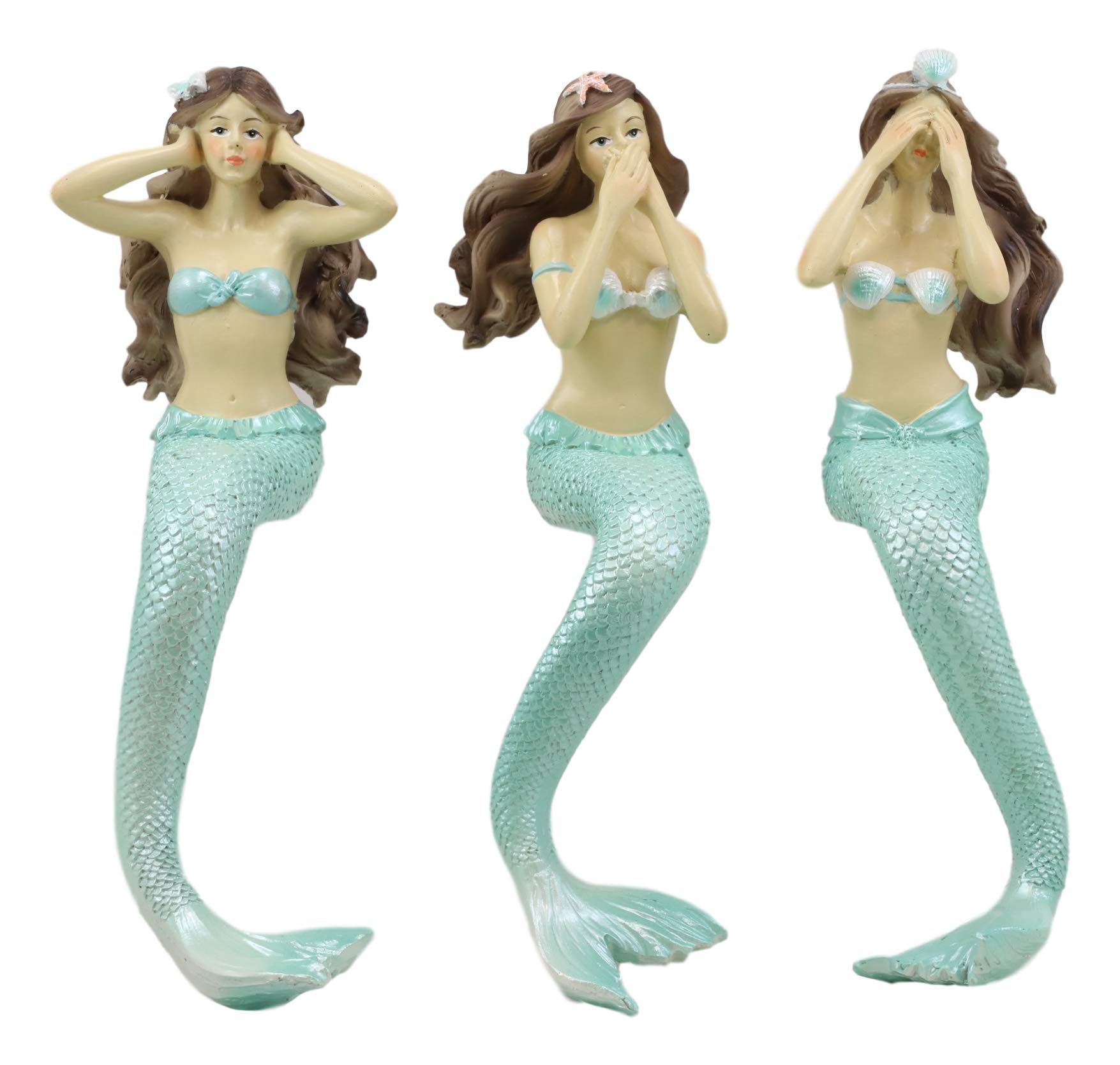 Ebros Capiz Ocean See No Evil Hear No Evil Speak No Evil Mermaid Siren Shelf Sitter Figurine - 9.25
