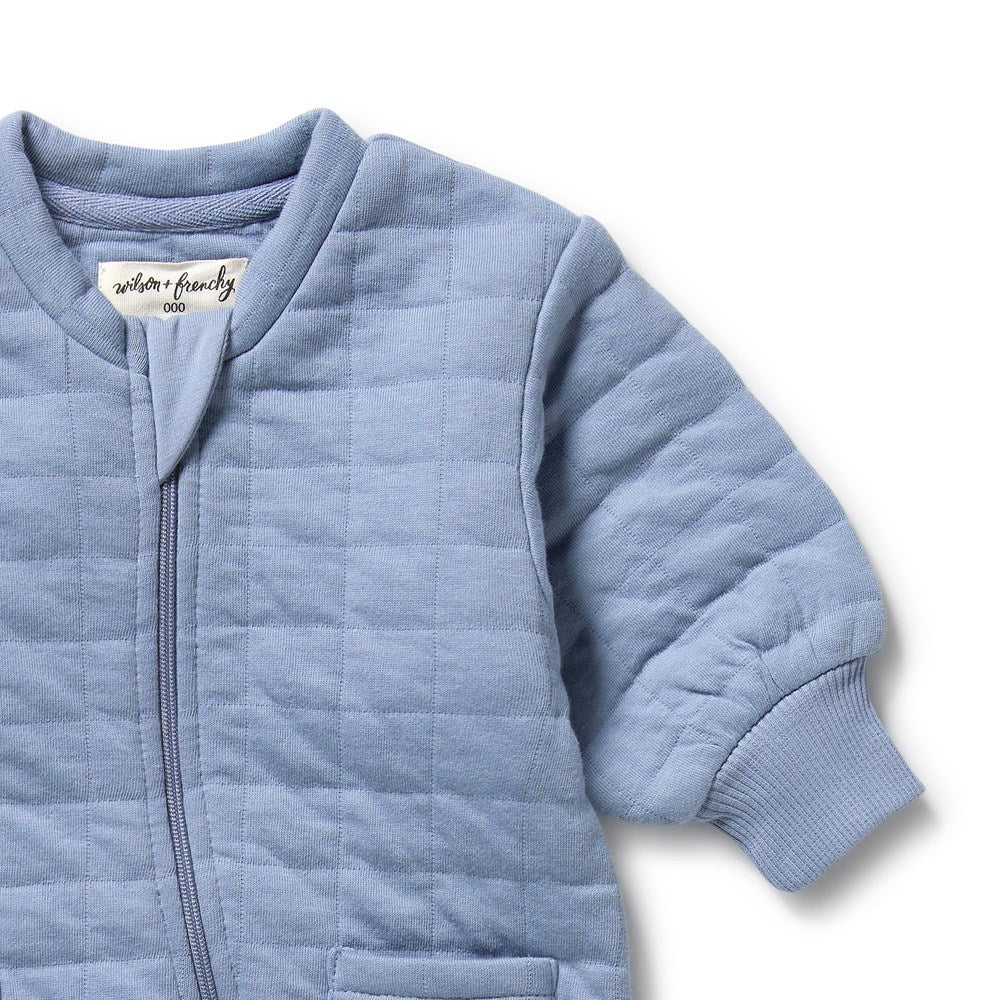 Sky Blue Organic Quilted Baby Growsuit - Soft Cotton Jumpsuit for Newborns & Infants - Perfect for Playtime, Naptime & Outdoor Adventures