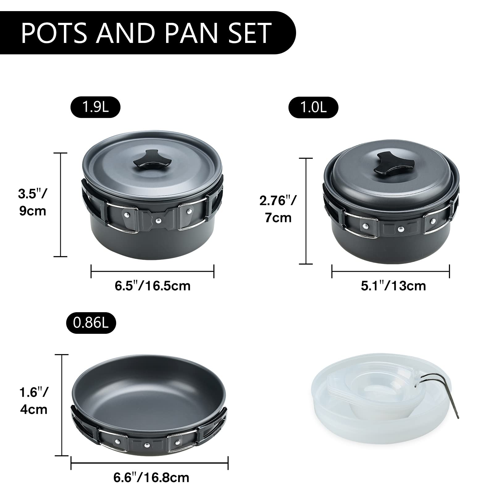 COVVY Camping Cookware Set - Portable & Durable Non-Stick Pots and Pans with Bowls & Spork - Lightweight Outdoor Cooking Gear for Hiking, Backpacking, and Camping Trips