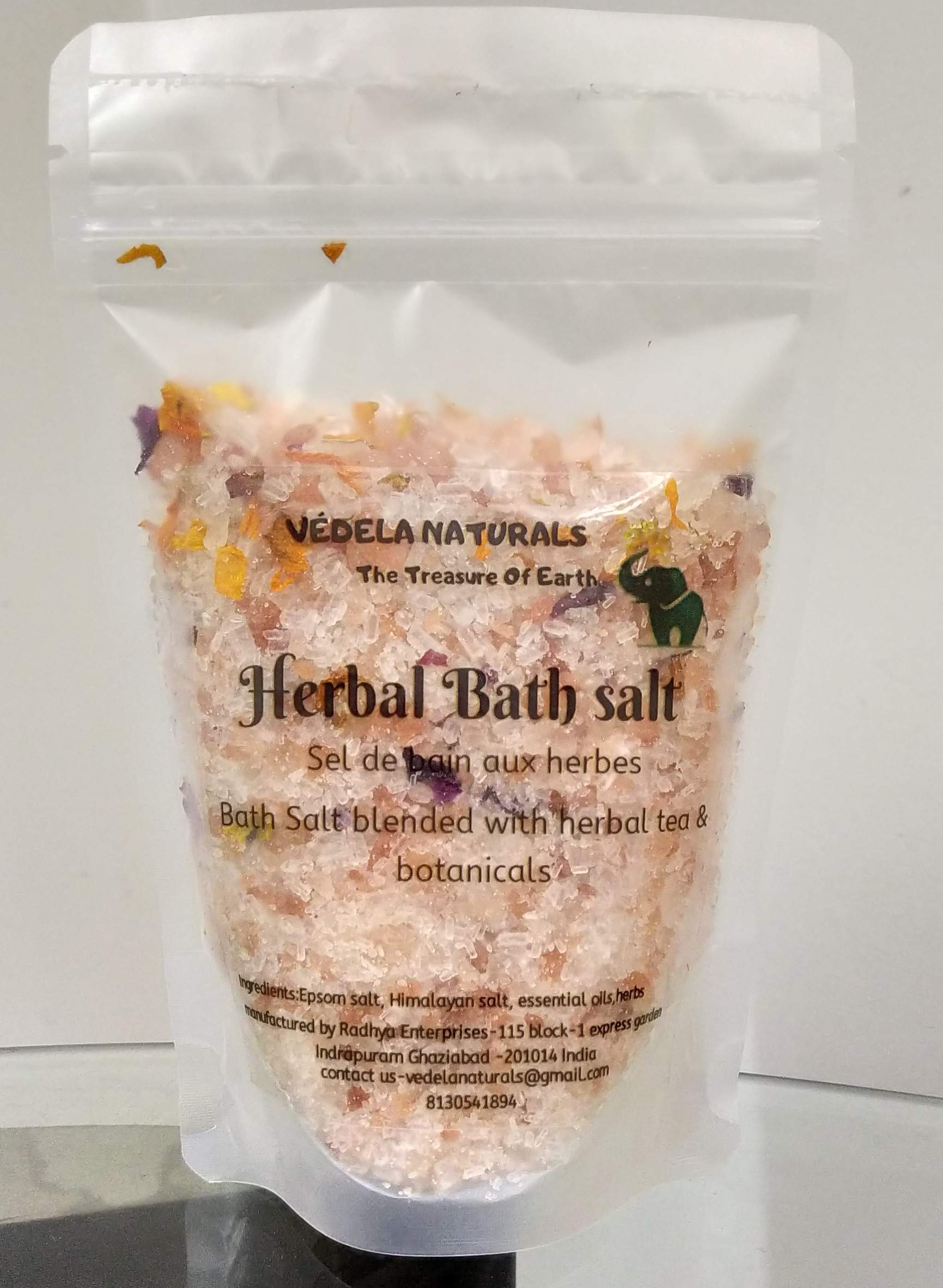 VÉDELA Naturals - Herbal Bath Salt with Lavender & Tea Tree Essential Oils | 250g Relaxing Detox Bath Soak for Stress Relief & Skin Care | Perfect for Spa Nights & Self-Care Rituals