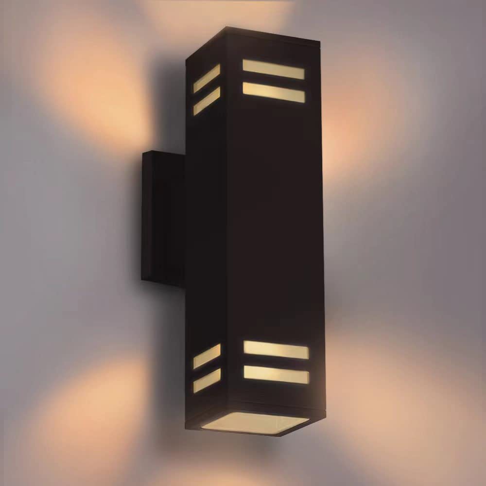 ETL Listed Aluminum Waterproof Outdoor Wall Light Fixture - Modern Square Design Up and Down Exterior Lighting for Porch, Patio, Front Door - Perfect for Home, Garden, and Commercial Spaces