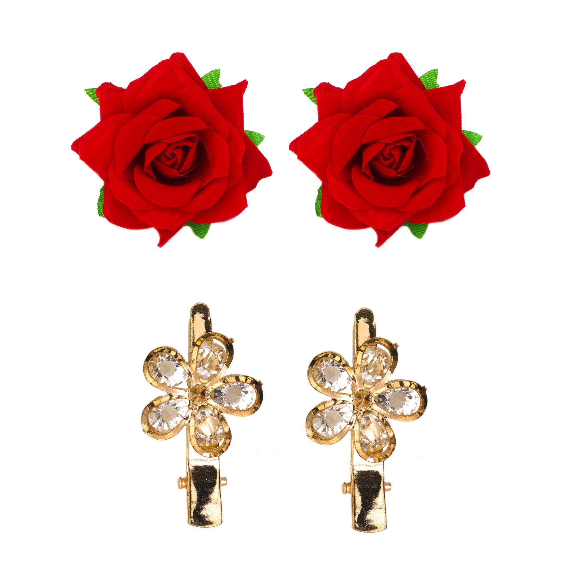 Rapidsflow® 4 Pcs Red Flower Hair Clips for Women & Girls - Elegant Hair Accessories for Parties, Weddings & Daily Styling