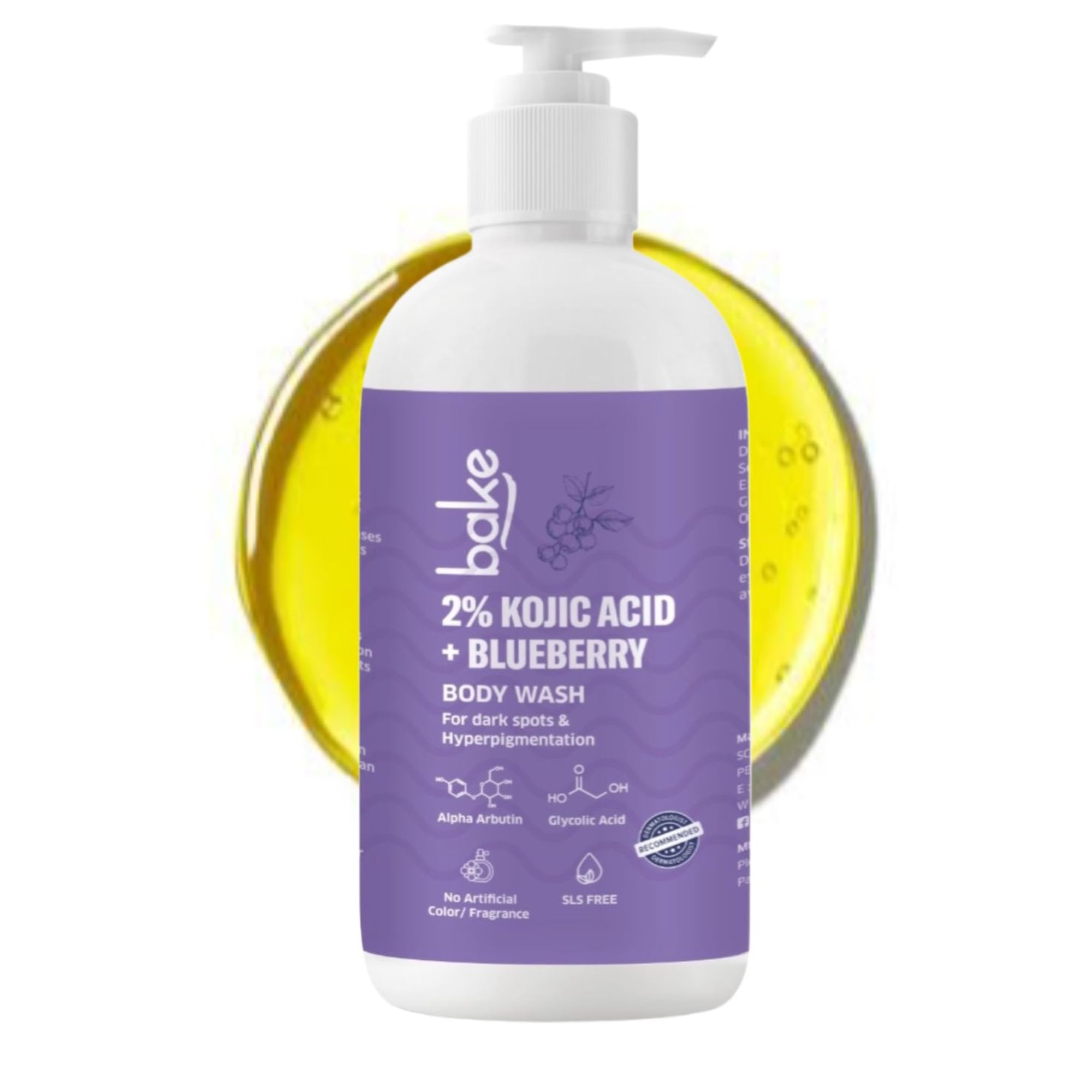 BAKE 2% Kojic Acid Brightening Body Wash with Glycolic Acid & Alpha Arbutin - Skin Lightening & Tan Removal for Dark Knees, Elbows & Pigmentation | Fades Dark Spots & Sun Damage | 250ml | Perfect for Post-Sun Care & Evening Skin Tone