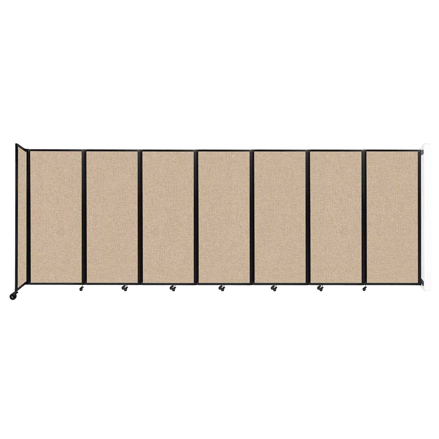 360° Wall-Mounted Folding Room Divider with Adjustable Width & Locking Wheels - Beige Fabric Panels (Up to 19'6