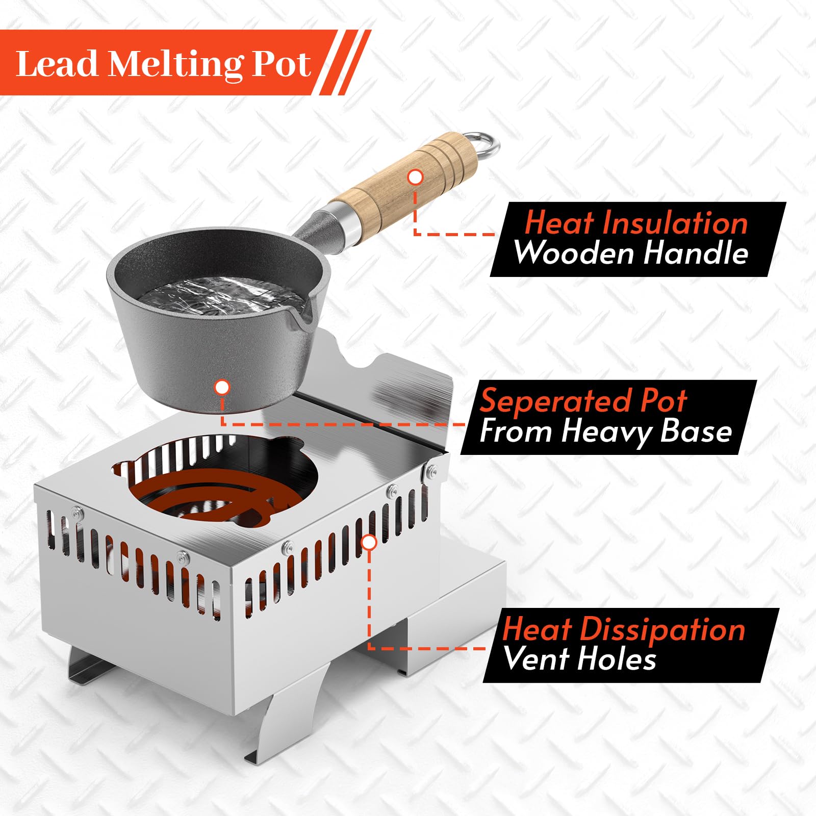 Electric Lead Melting Pot for Fishing Weights & Bullet Molds - 5lbs Capacity, Detachable Stainless Steel Base - Perfect for DIY Fishing Sinkers, Ammo Reloading & Metal Casting at Home