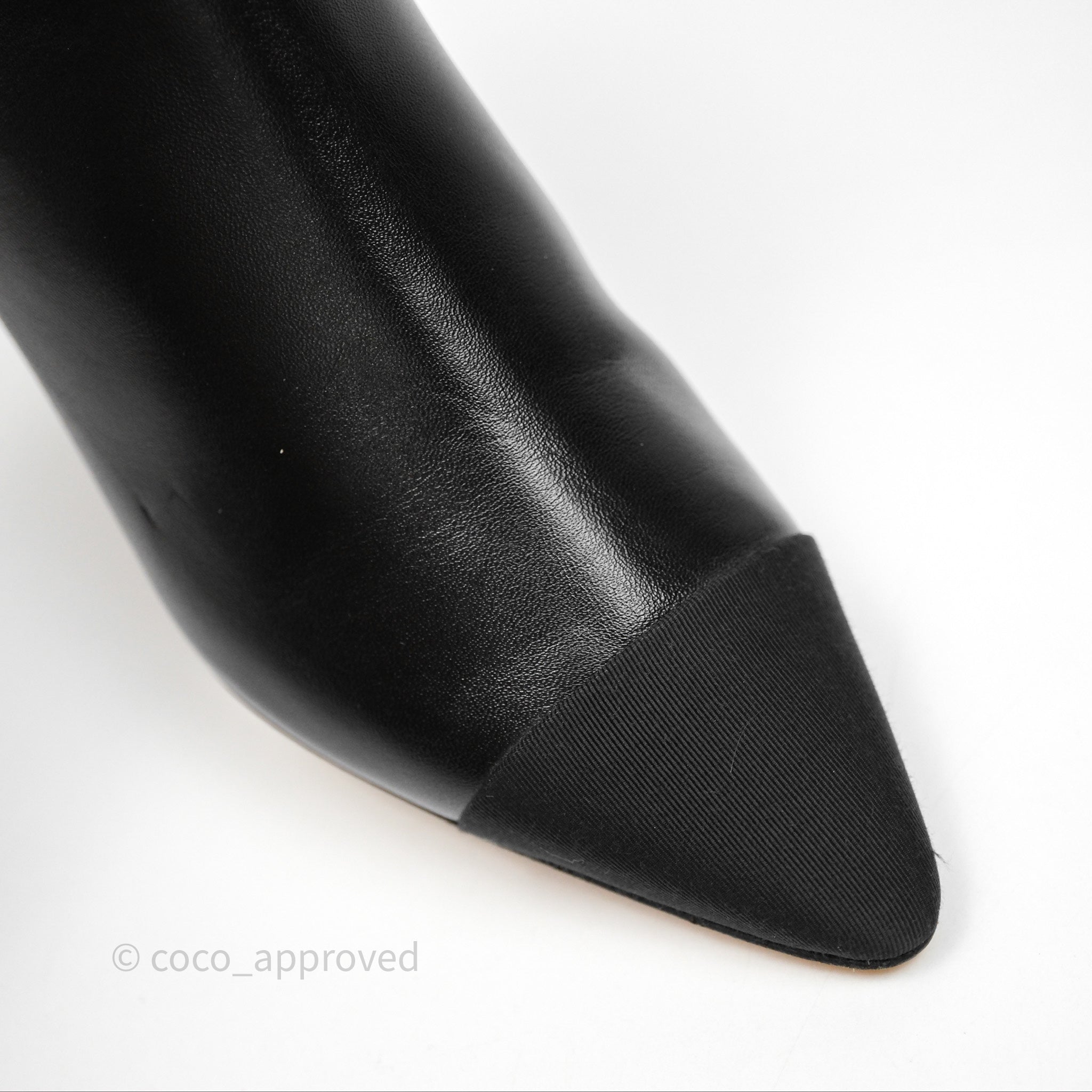 Chanel Black Cap Toe Chain Ankle Boots - Genuine Lambskin Leather Size 36.5 EU (Women's US 6.5) - Luxury Fashion Boots for Evening Parties & Date Nights