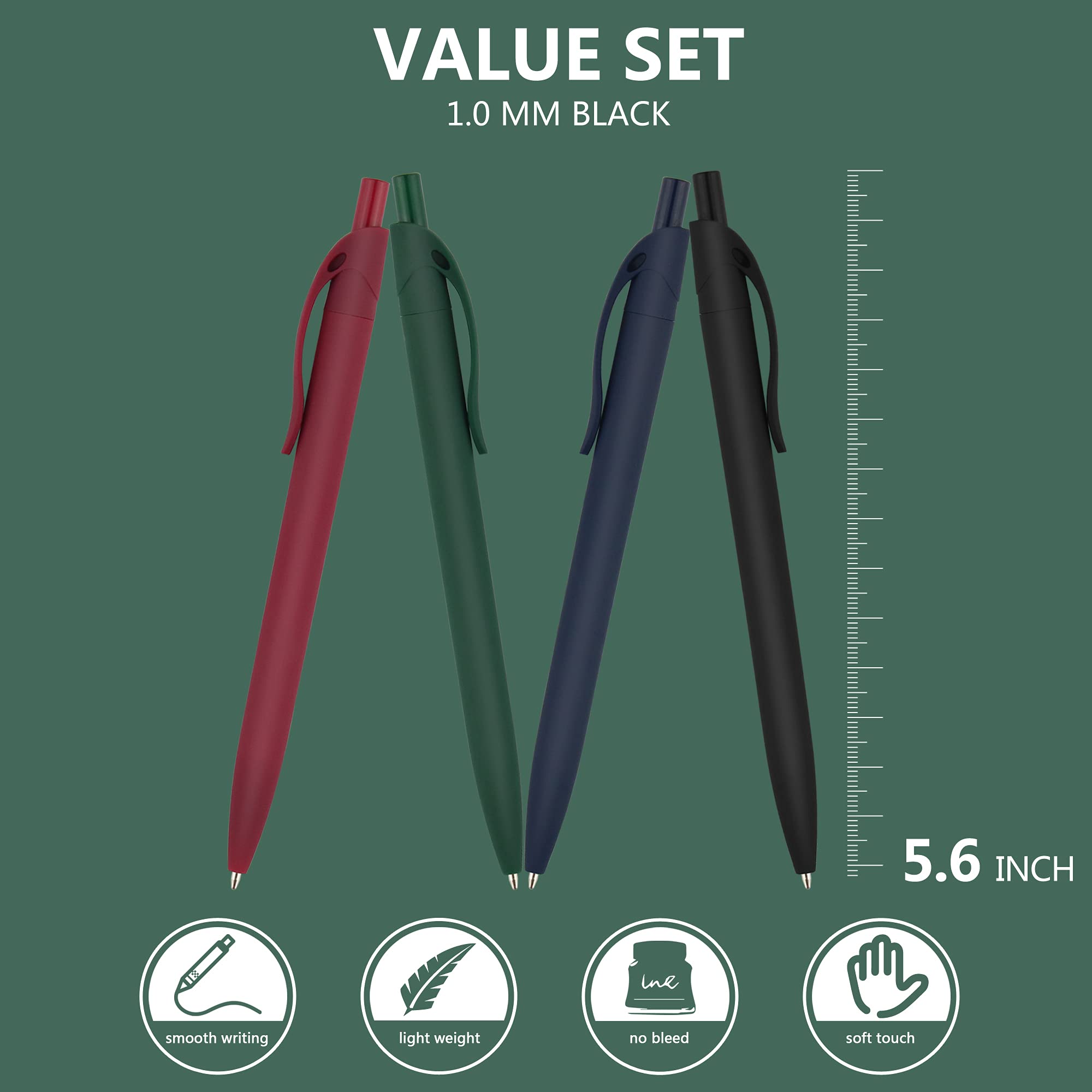 200 Pack No Bleed Black Ballpoint Pens - Retractable Medium Point 1.0mm Smooth Ink Pens for Office, School & Business Writing (Bulk Pack)