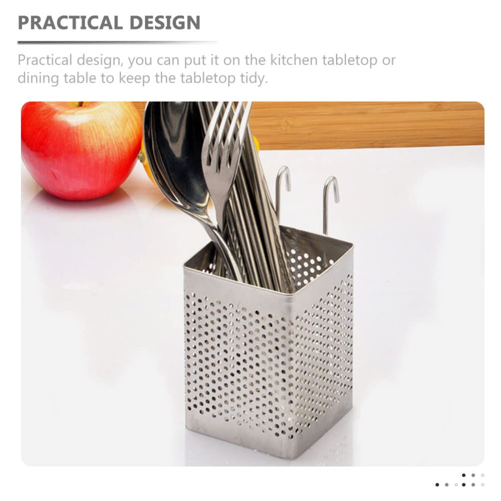 Hemoton 2Pcs Stainless Steel Chopstick & Utensil Holder - Silverware Drainer Basket, Hanging Kitchen Organizer for Efficient Space Saving, Perfect for Countertop & Cabinet Storage