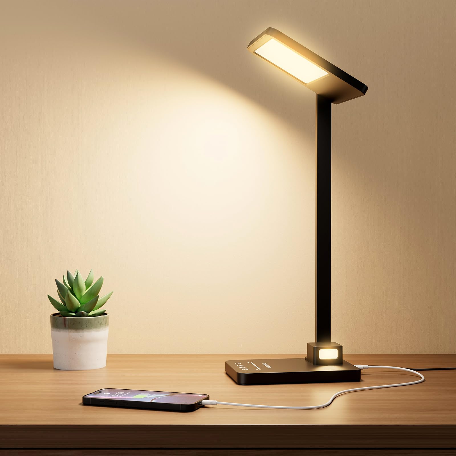 3 in 1 LED Desk Lamp - Dimmable Table Lamp with USB Charging Port & Night Light, 25 Lighting Modes & Multi-Angle Adjustable, Eye-Caring Study Light for College Dorm, Office & Home Workspace | Perfect for Reading, Working & Nighttime Use
