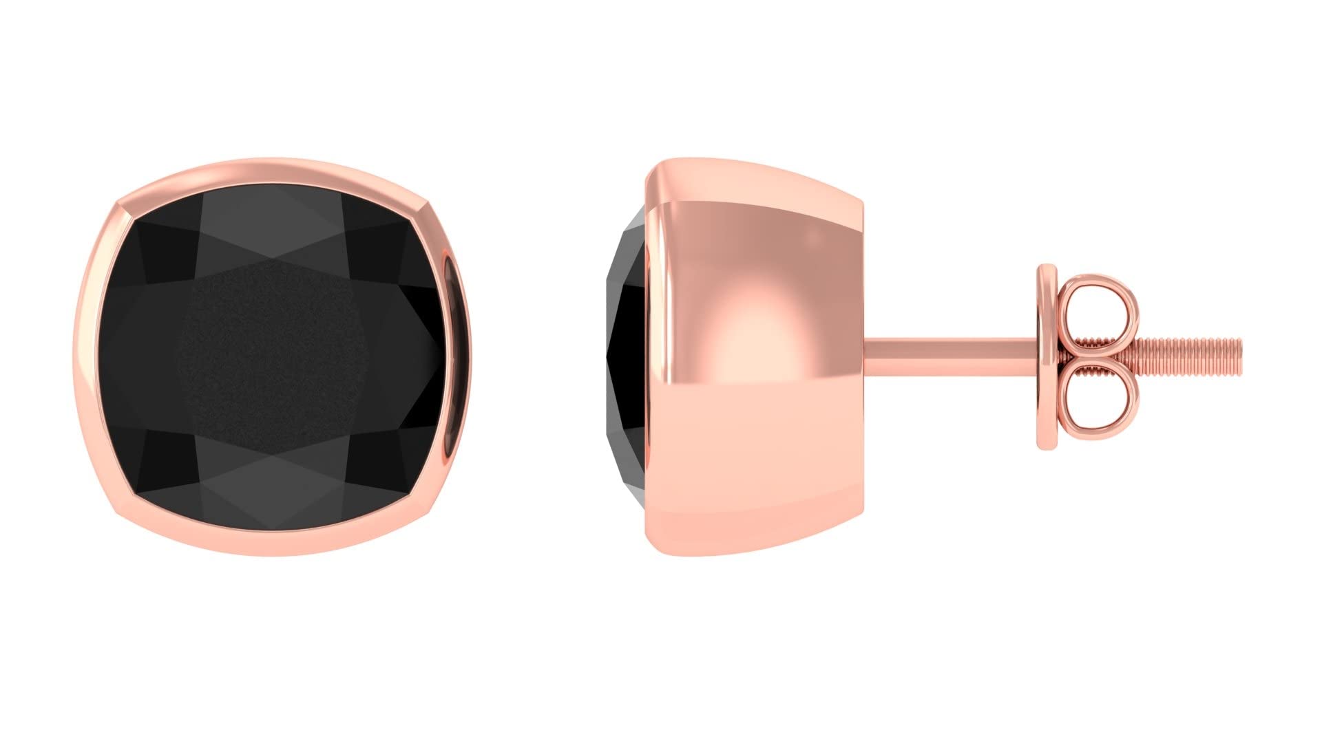 4.25 CT Black Onyx Stud Earrings for Women - 8mm Cushion Cut Bezel Set Solitaire Earrings in 14K Solid Gold - Perfect for Weddings, Parties & Everyday Elegance