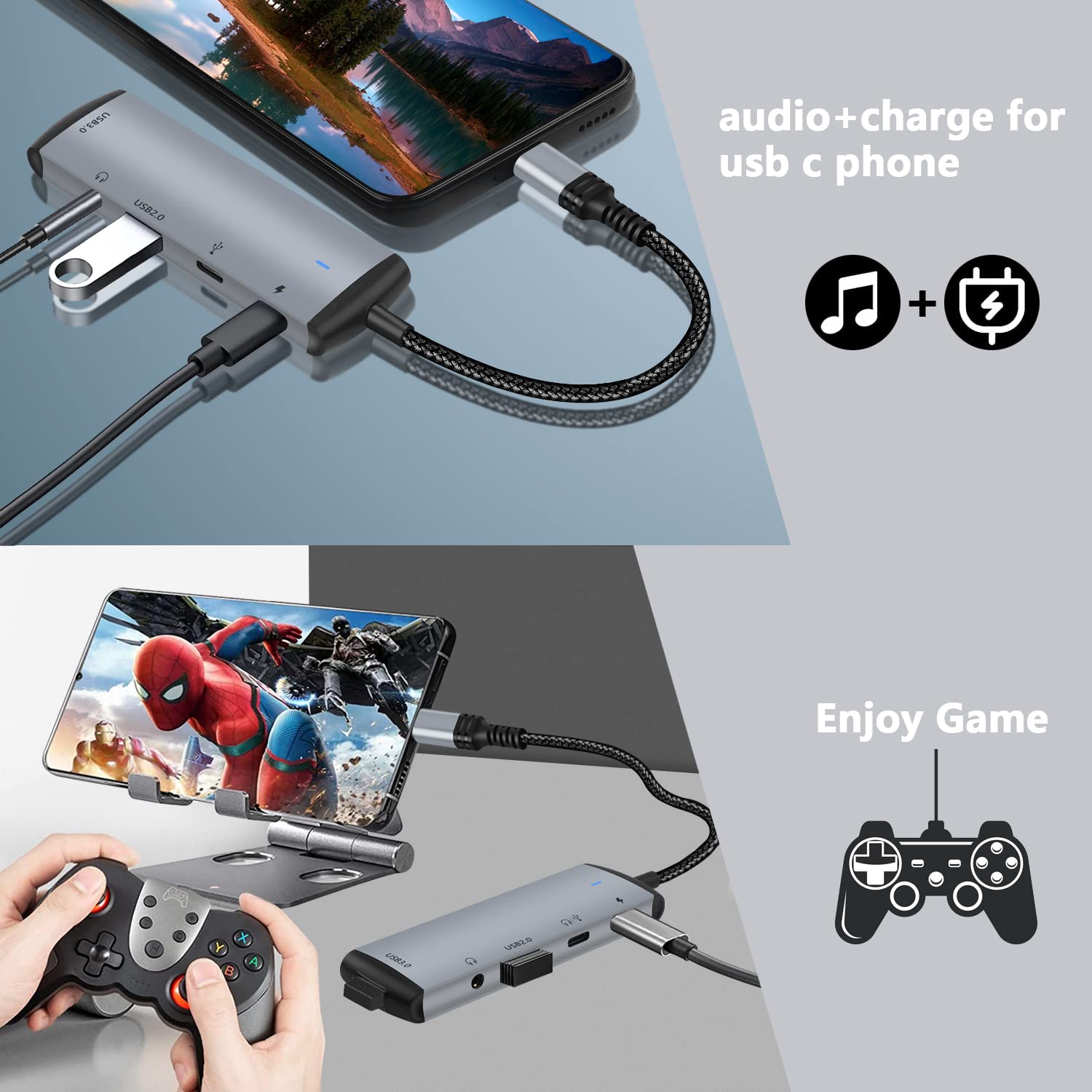5-in-1 USB C Hub OTG Adapter for Samsung Galaxy S23/S22 - 60W PD Charging, 2 USB Ports, 3.5mm Audio Jack & Data Transfer - Compatible with MacBook Pro & iPad Pro | Perfect for Travel, Work & Multimedia Entertainment