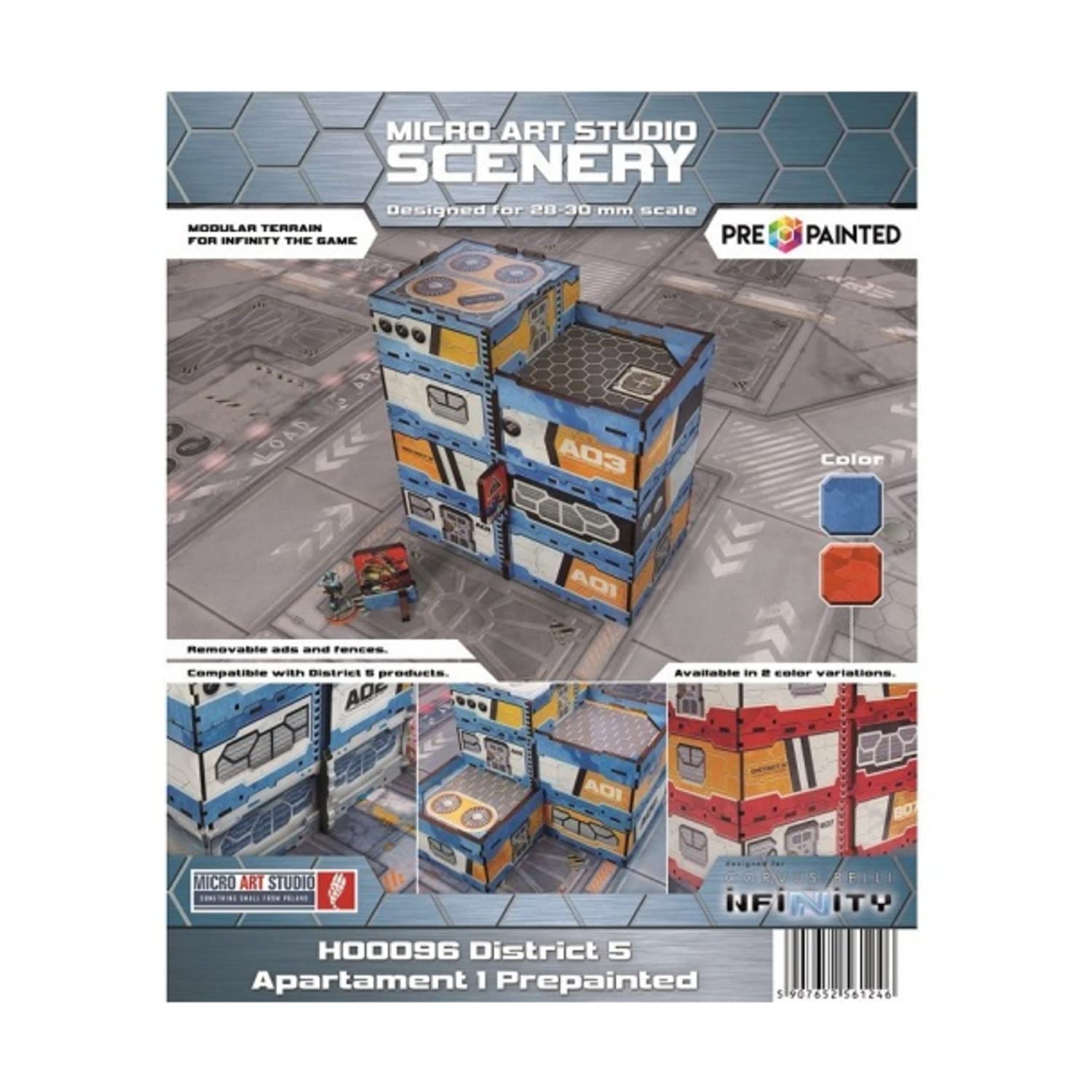 District 5 Pre-Painted Apartment Building Model Kit - Red Scale Model for Wargaming & Diorama Scenes