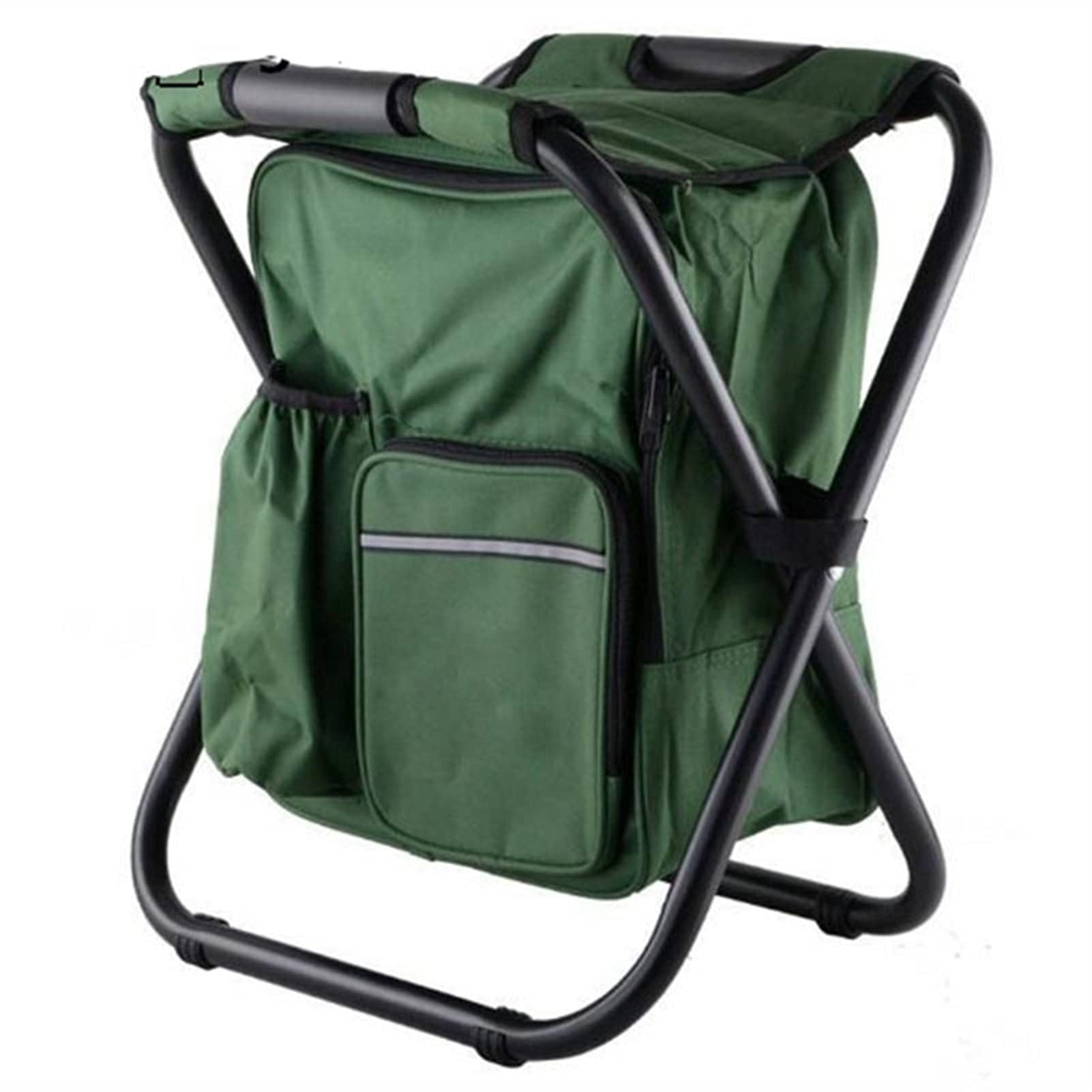 JSJJAUJ Portable Folding Camping Chair with Insulated Cooler Bag - Lightweight Backpack Chair for Outdoor Fishing, Hiking, Picnics & Beach - Includes Side Table & Soft-Sided Cooler (Green) - Perfect for Camping Trips, Tailgating & Backyard Relaxation