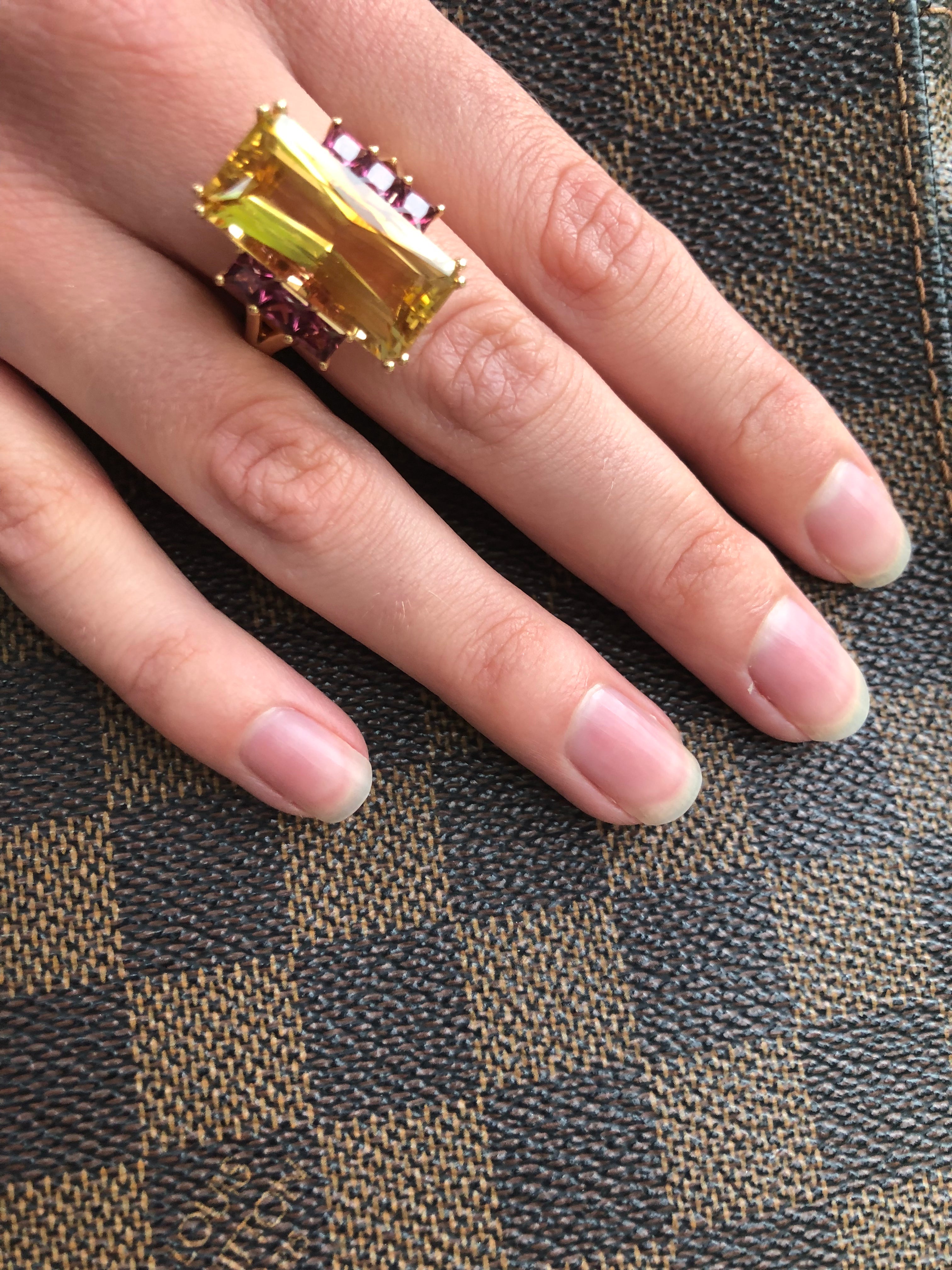 18ct Rose Gold Citrine Ring with Pink Rhodolite Side Stones | Elegant Dainty Jewelry for Women | Perfect for Weddings, Anniversaries & Special Occasions