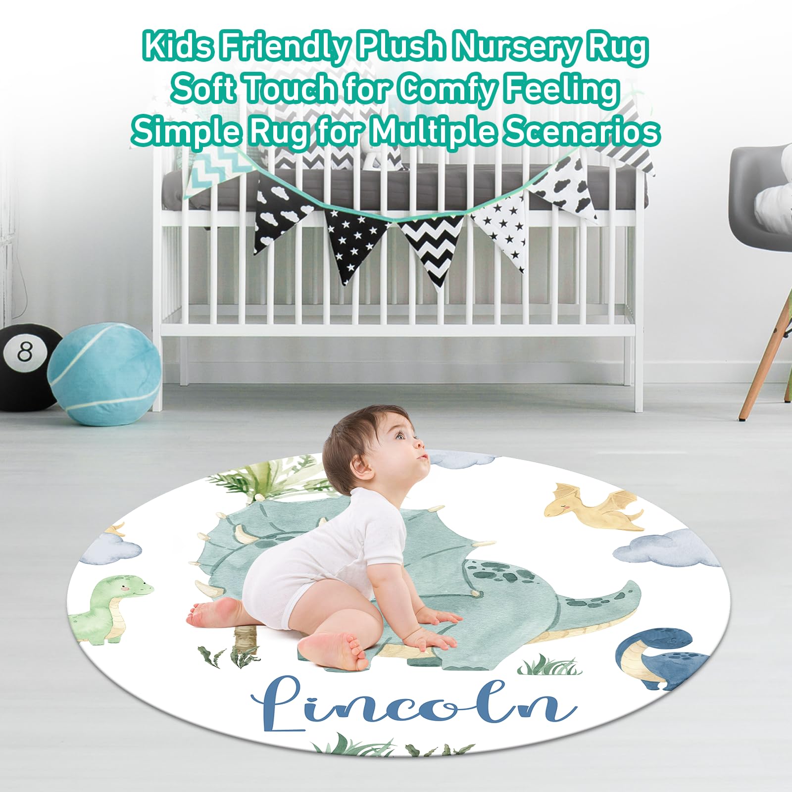 Dinosaur Themed 5-Piece Custom Nursery Crib Bedding Set for Boys - Personalized Name, Double Layer Blanket & Comfortable Crib Sheets (Fixed Size) - Perfect for Baby Showers, Nursery Decor & Toddler Bedding Essentials