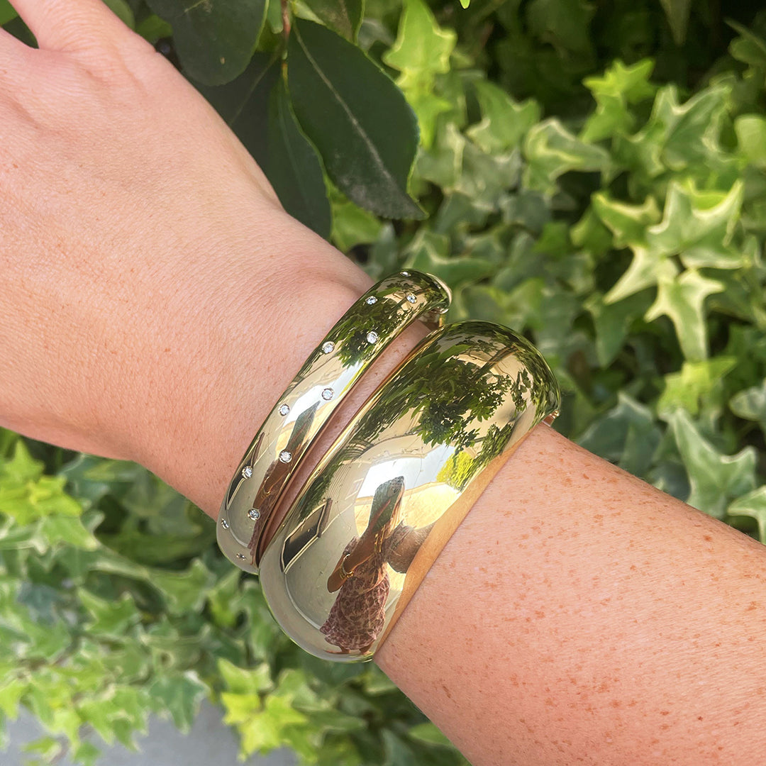 14K Yellow Gold Italian 24mm Wide Dome Bangle Bracelet for Women - Elegant Stackable Jewelry for Parties, Weddings & Everyday Wear