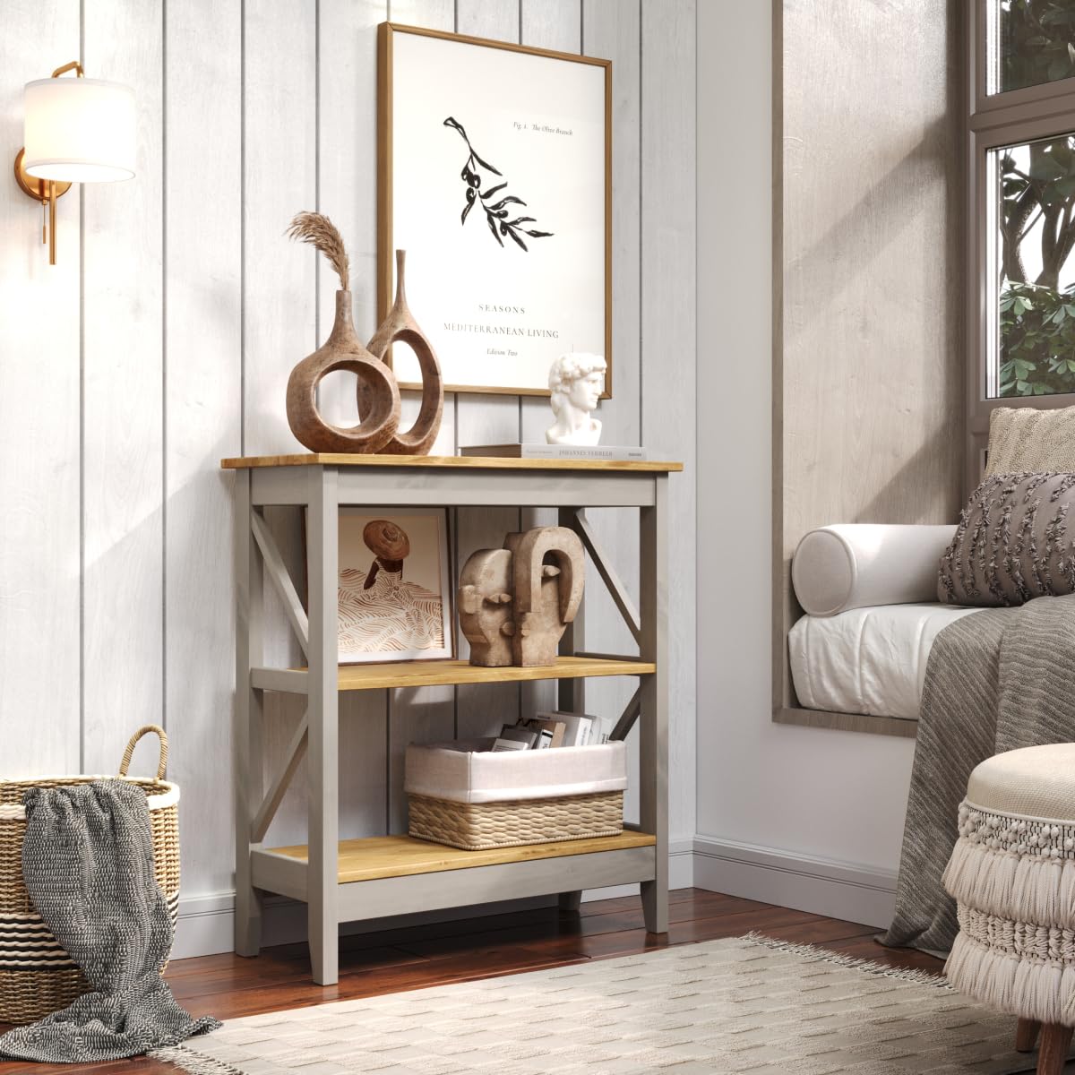 3-Tier Wood Shelf Unit in Corona Gray - Rustic Floating Shelves for Living Room, Bedroom & Bathroom Storage & Decor
