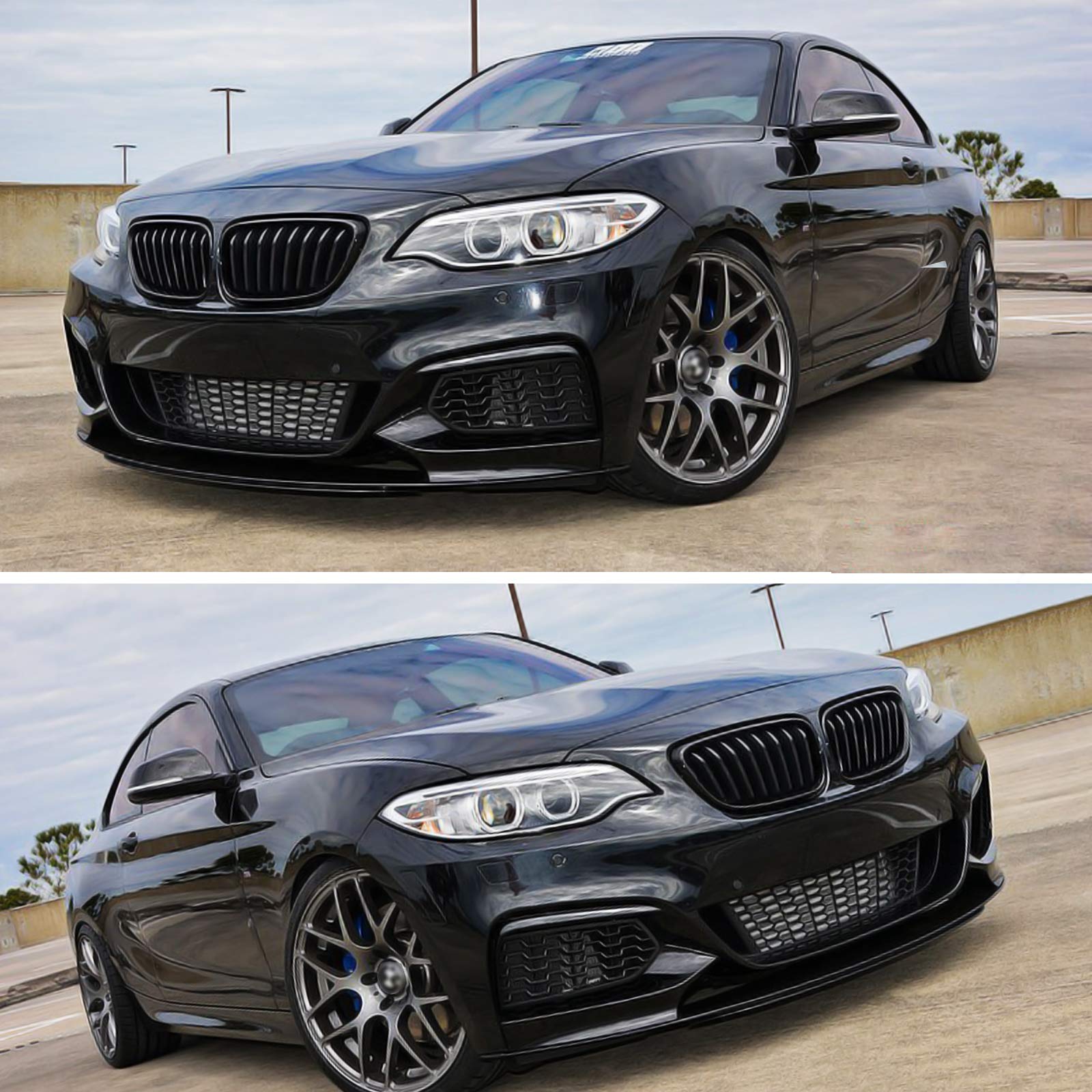 NINTE Front Lip Spoiler for 2014-2021 BMW 2-Series F22 M Sport Bumper - Gloss Black ABS Plastic Double-Deck Splitter - Enhances Aerodynamics & Sporty Look - Perfect for Street Racing & Car Shows