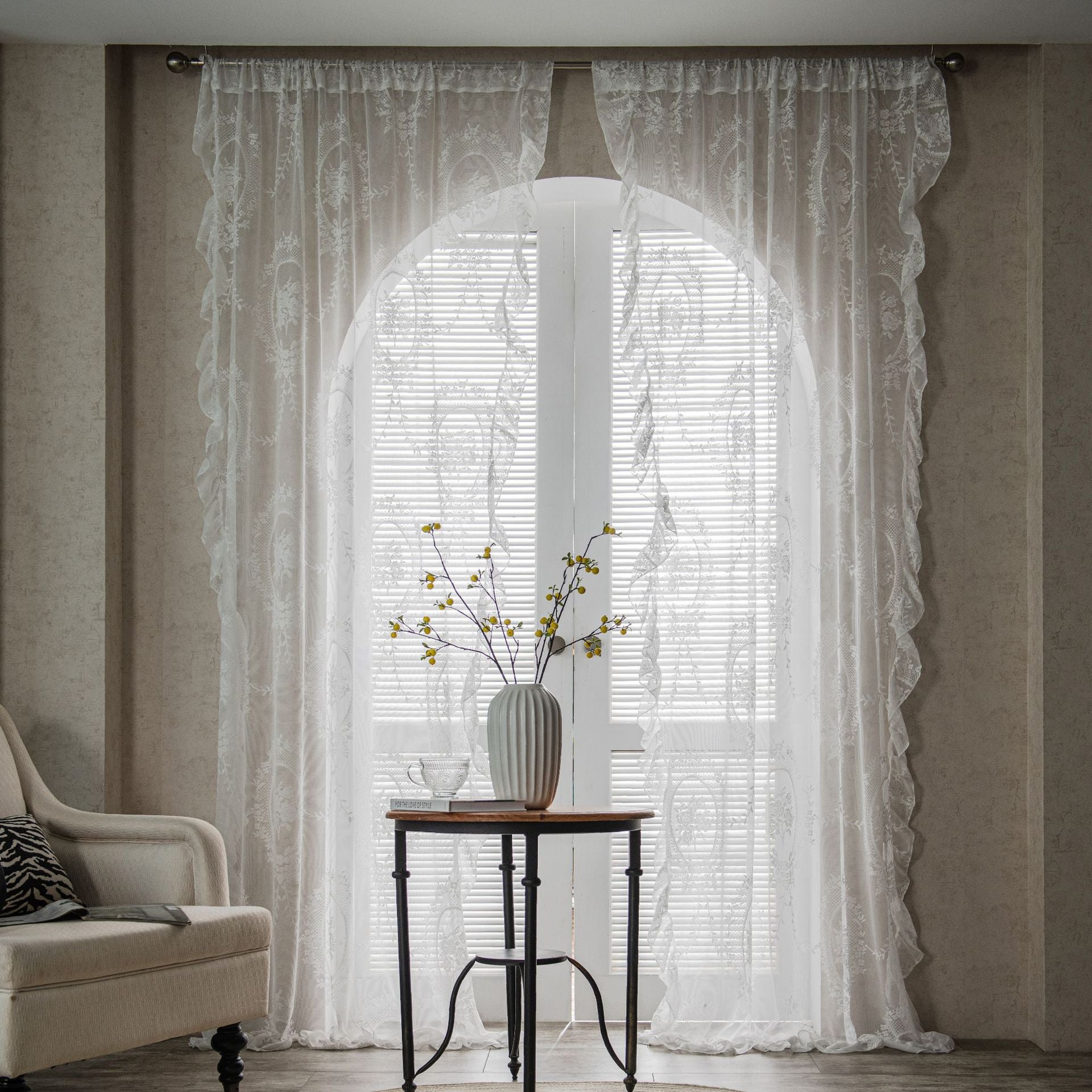 Rebekah Airy Lace White Sheer Custom Embroidered Curtains - Elegant Window Drapes for Living Room, Bedroom & Wedding Decor