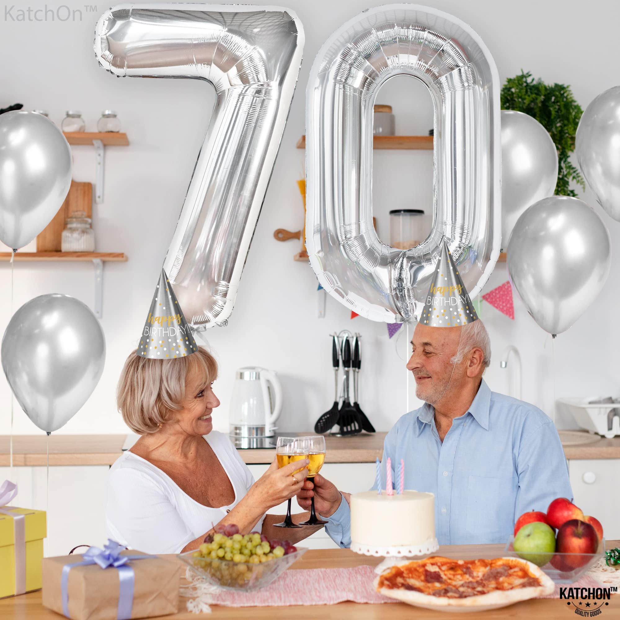 KatchOn Giant 40-Inch Silver 70 Balloon Numbers for 70th Birthday Party Decorations | Large Metallic Balloon Set for Milestone Celebrations, Anniversaries & Retirement Parties | Perfect for Photo Backdrops, Wall Decor & Event Centerpieces