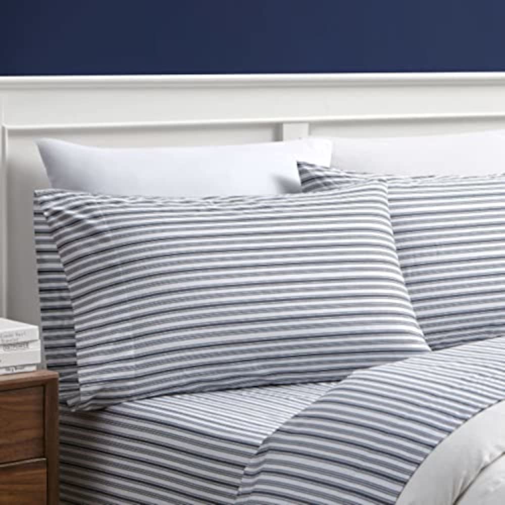 Nautica King Cotton Percale Sheets - Striped Charcoal Bedding Set for Home Decor