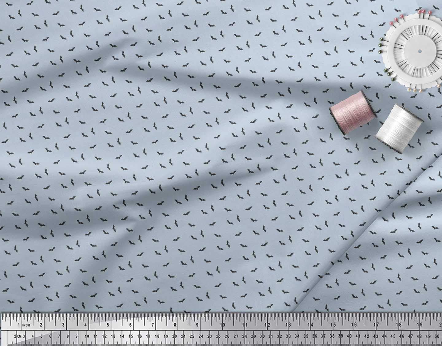 Soimoi 100% Cotton Poplin Fabric by The Yard - 56 Inch Wide Blue Bat Bird Print Shirting Material - Lightweight & Durable for Quilting, Dressmaking, and DIY Craft Projects