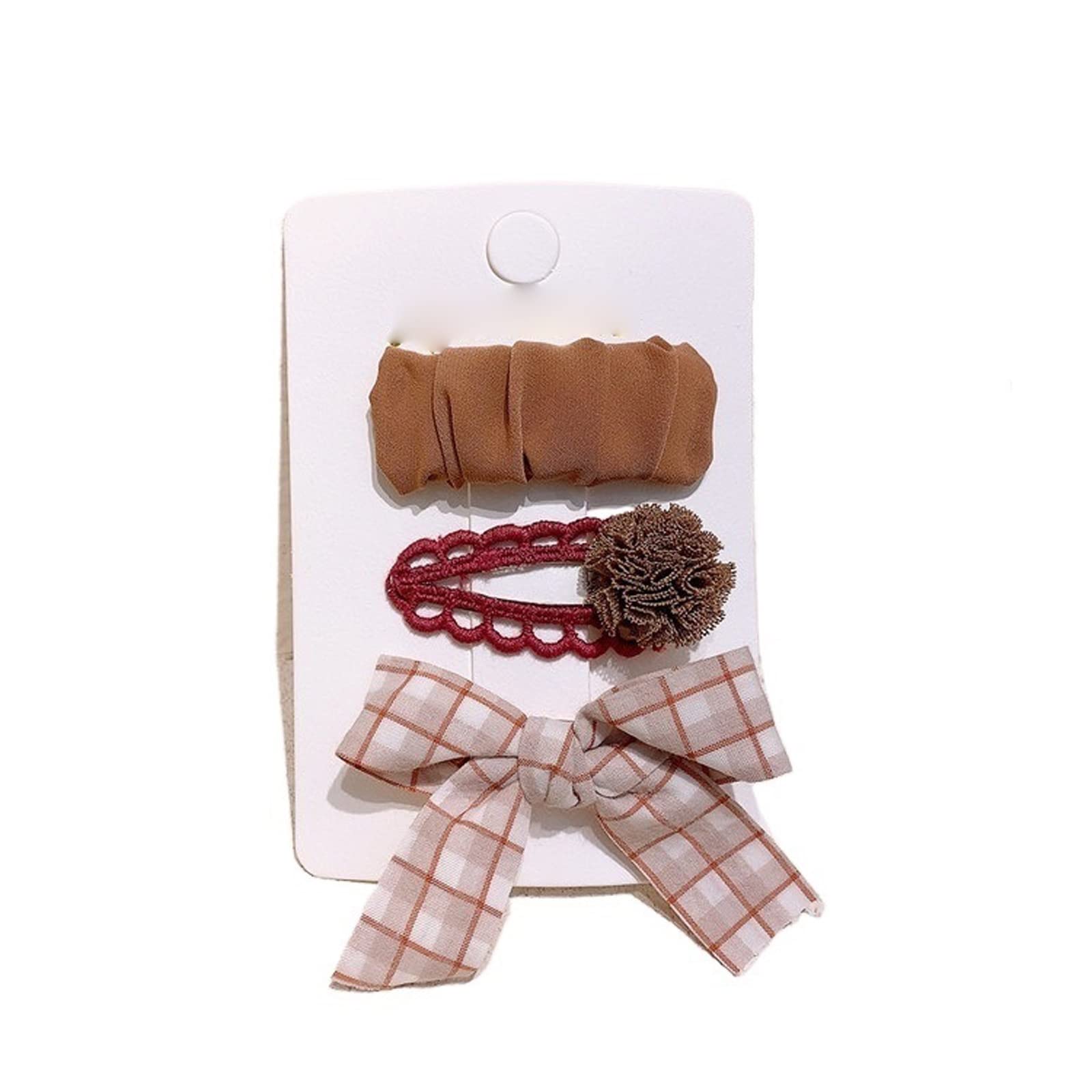 XENITE 3-Piece Spring Sweet Lattice Fabric Bow Hair Clips - Fashion Hairpins with Yarn Ball Design for Women & Girls | Perfect for Weddings, Parties & Daily Hair Accessories (3 Color Options)