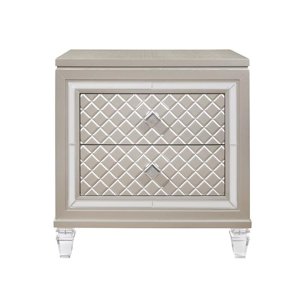 Champagne Nightstand - Modern Bedside Table with Drawer & Shelf, Solid Wood Night Stand for Bedroom, Living Room, or Office - Global Furniture USA Paris Collection