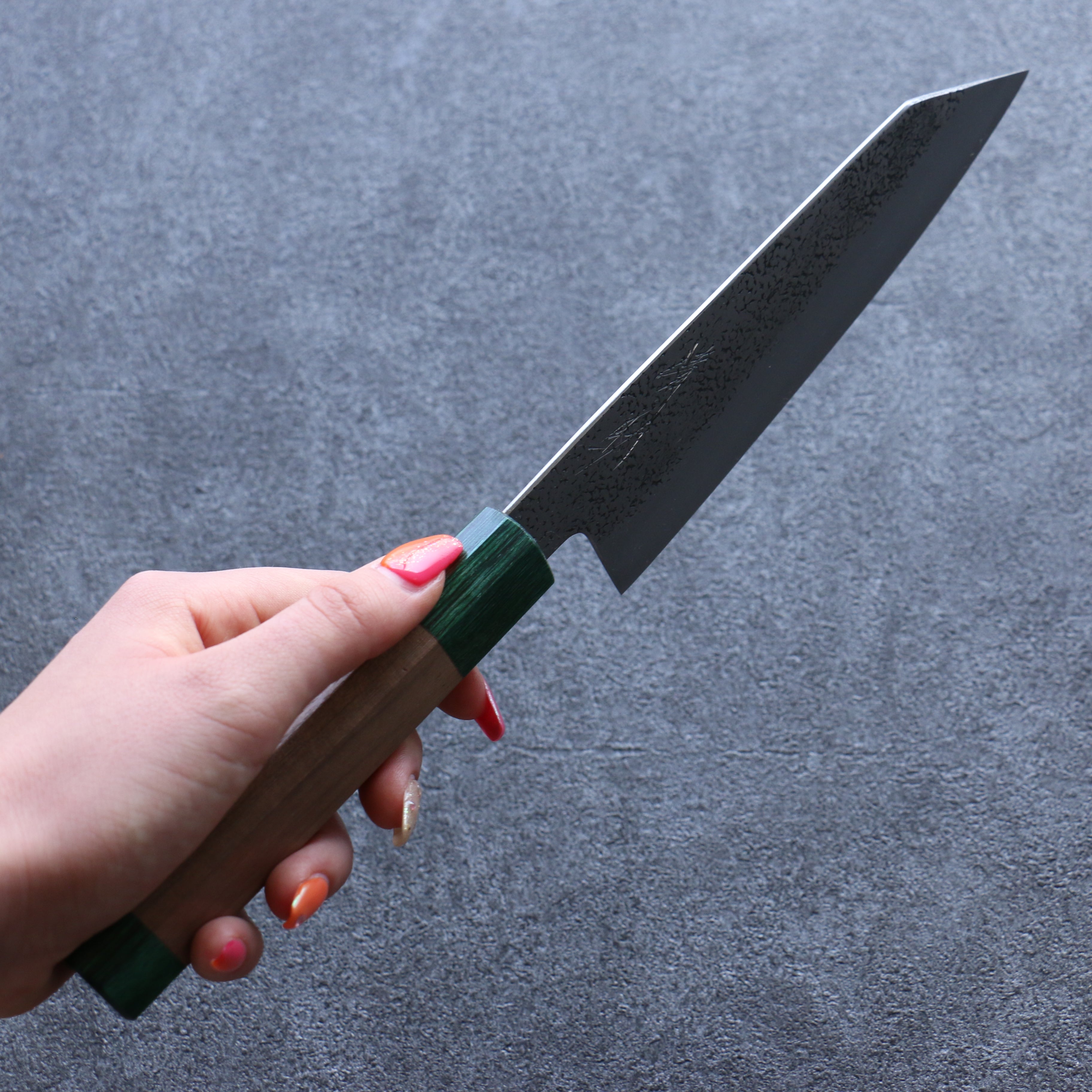 Premium Seisuke Blue Super Hammered Bunka Knife 165mm - Walnut Handle with Double Green Pakka Wood - Japanese Kitchen Knife for Slicing, Dicing & Precision Cooking