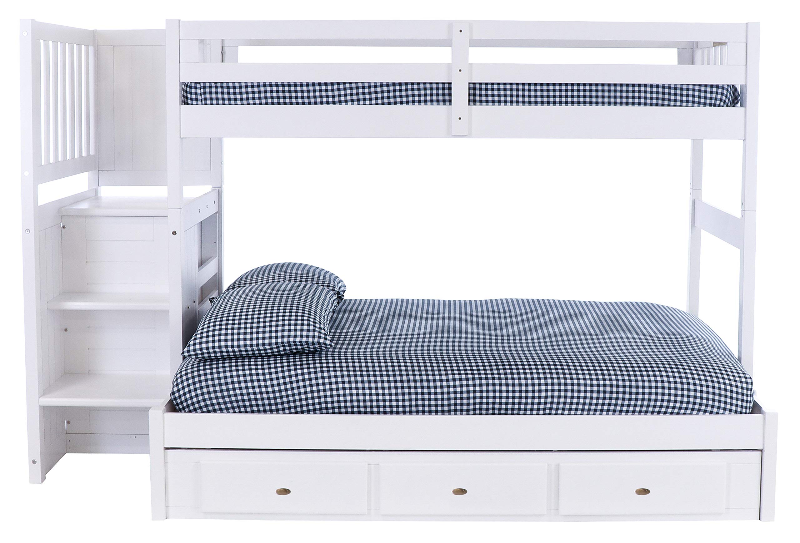 Discovery World Furniture Twin Over Full Stair Stepper Bunk Bed with Trundle in White Finish - Space-Saving Kids Bedroom Solution for Siblings or Sleepovers
