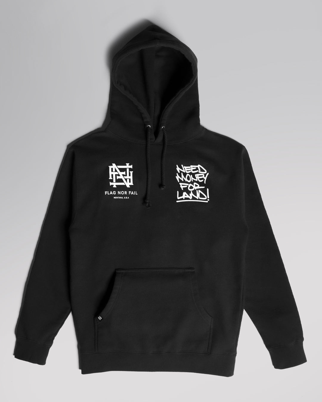 NEED MONEY FOR LAND Script Hoodie - Black | Trendy Streetwear Pullover for Casual Outfits & Urban Fashion