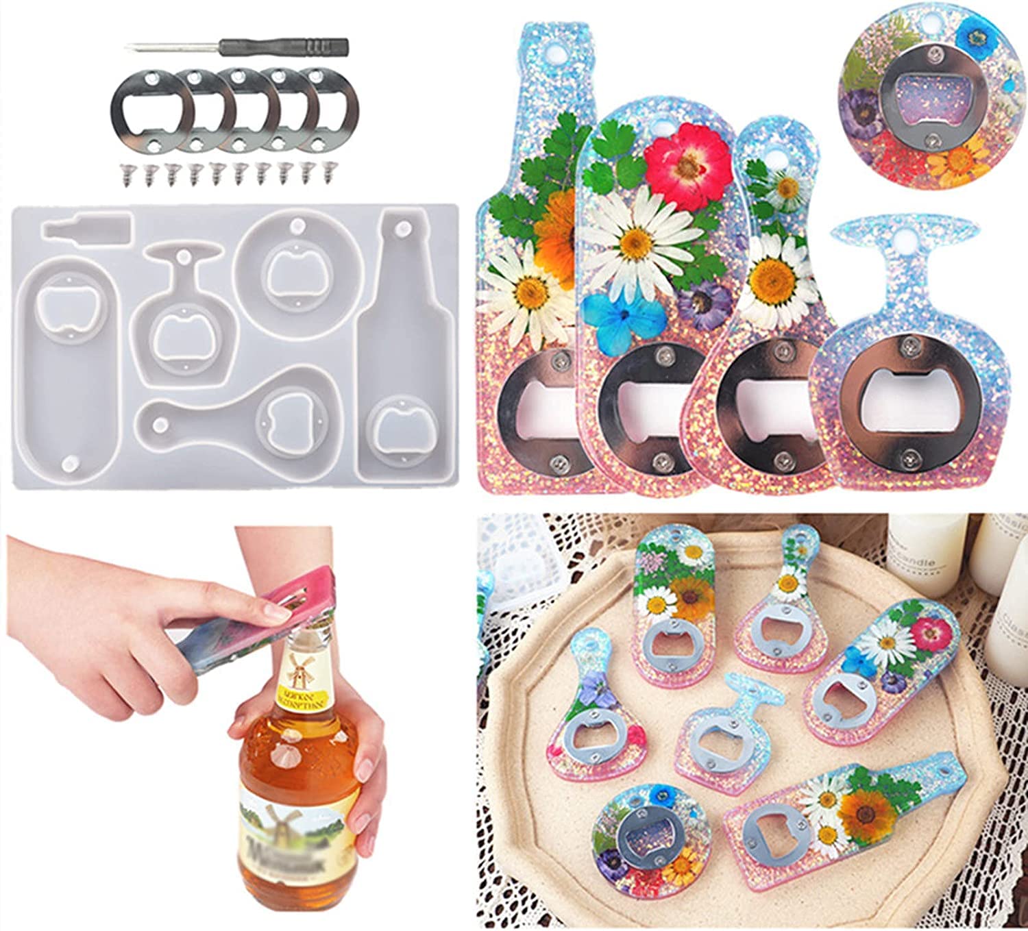 Epoxy Resin Silicone Mold Kit for DIY Beer Bottle Opener & Wine Corkscrew - Jewelry Making, Resin Casting Crafts with Screwdriver and Patch - Perfect for Home DIY Projects, Unique Gifts, and Handmade Jewelry Creations
