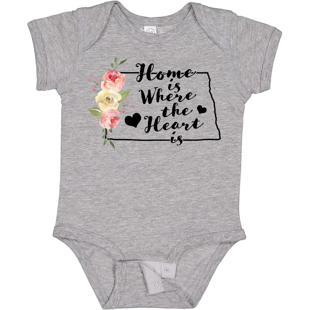 Inktastic North Dakota Home Is Where the Heart Is Watercolor Baby Bodysuit - Soft Cotton Onesie for Newborns & Infants, Perfect for Family Photos, Holidays & Everyday Wear