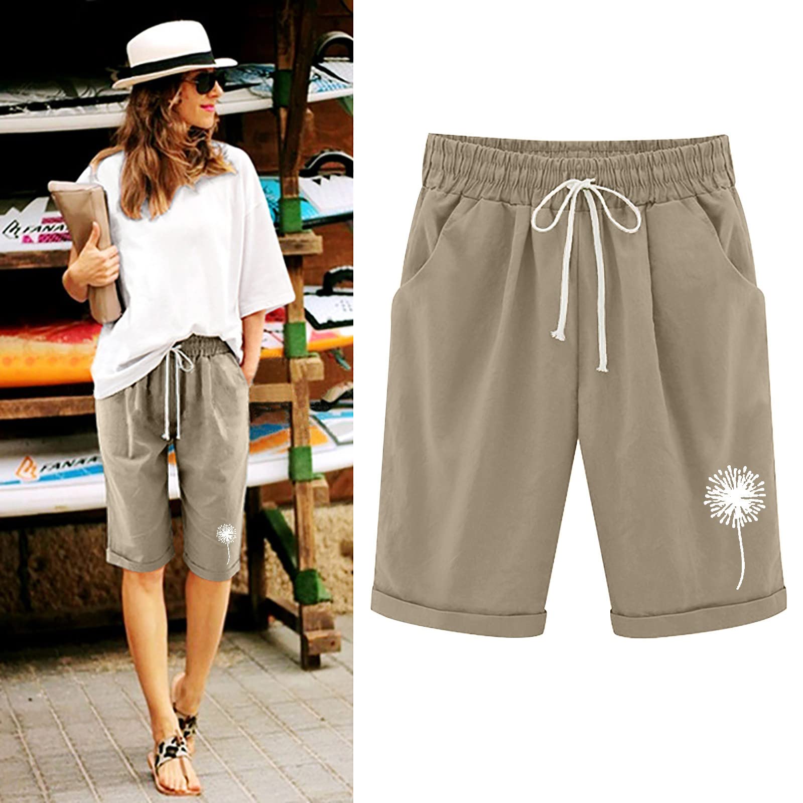 Women's High Waisted Bermuda Shorts - Athletic Workout & Casual Jogger Pants with Pockets for Gym & Outings