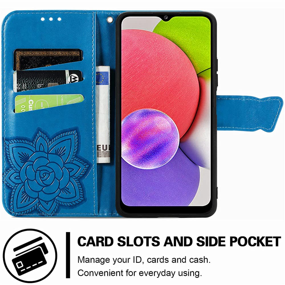 Premium PU Leather Samsung Galaxy A03S Case with Kickstand, Card Slots & Wrist Strap - 6.5 Inch Wallet Phone Cover for Samsung A03S (Blue) - Perfect for Daily Use, Travel & Hands-Free Convenience