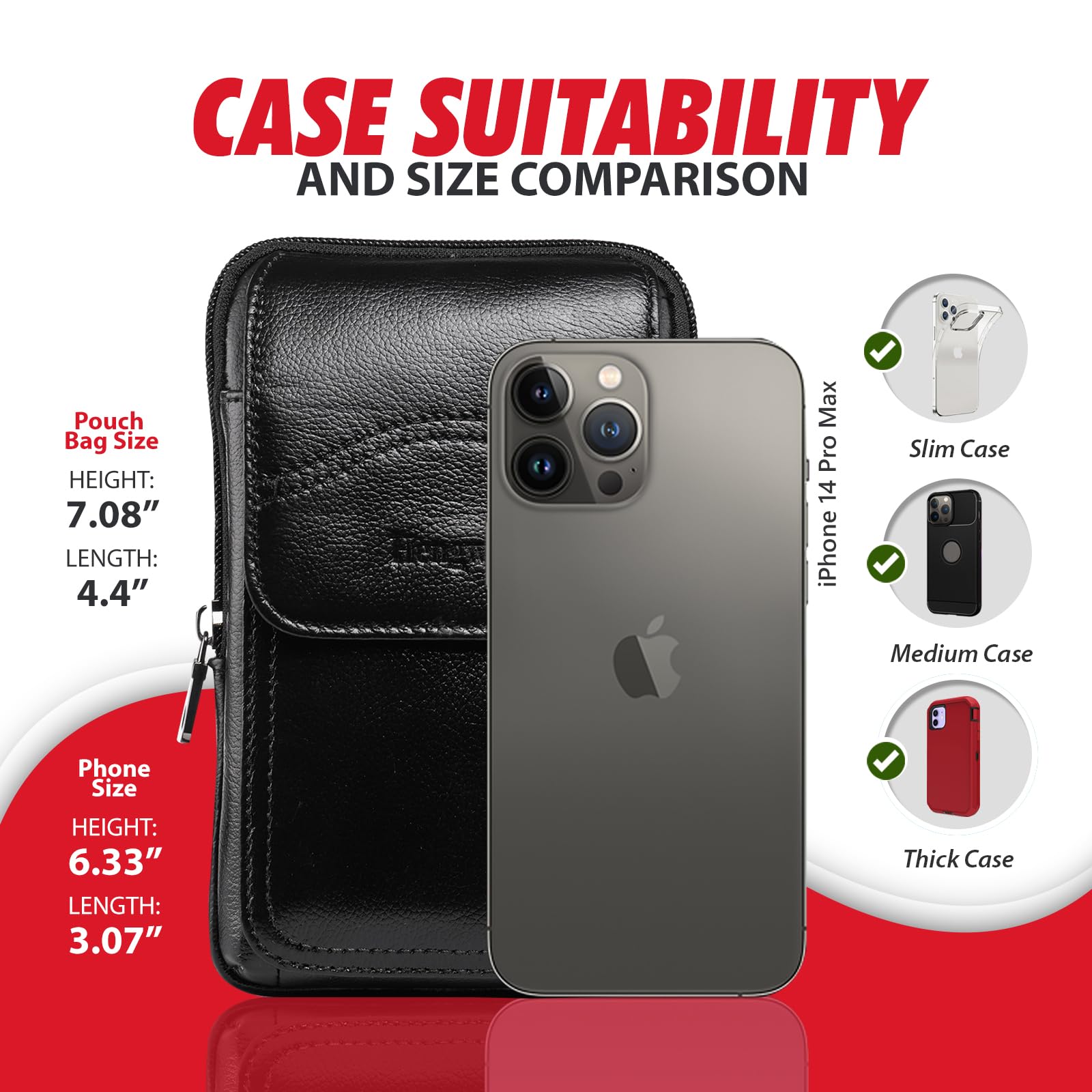 Genuine Leather Phone Holster for iPhone 16 Pro Max/15 Pro Max/14 Pro Max/13 Pro Max & Samsung Galaxy S25 Ultra/S24 Ultra - Belt Clip Pouch, Wallet Case & Crossbody Bag (Black) | Perfect for Work, Travel & Outdoor Activities